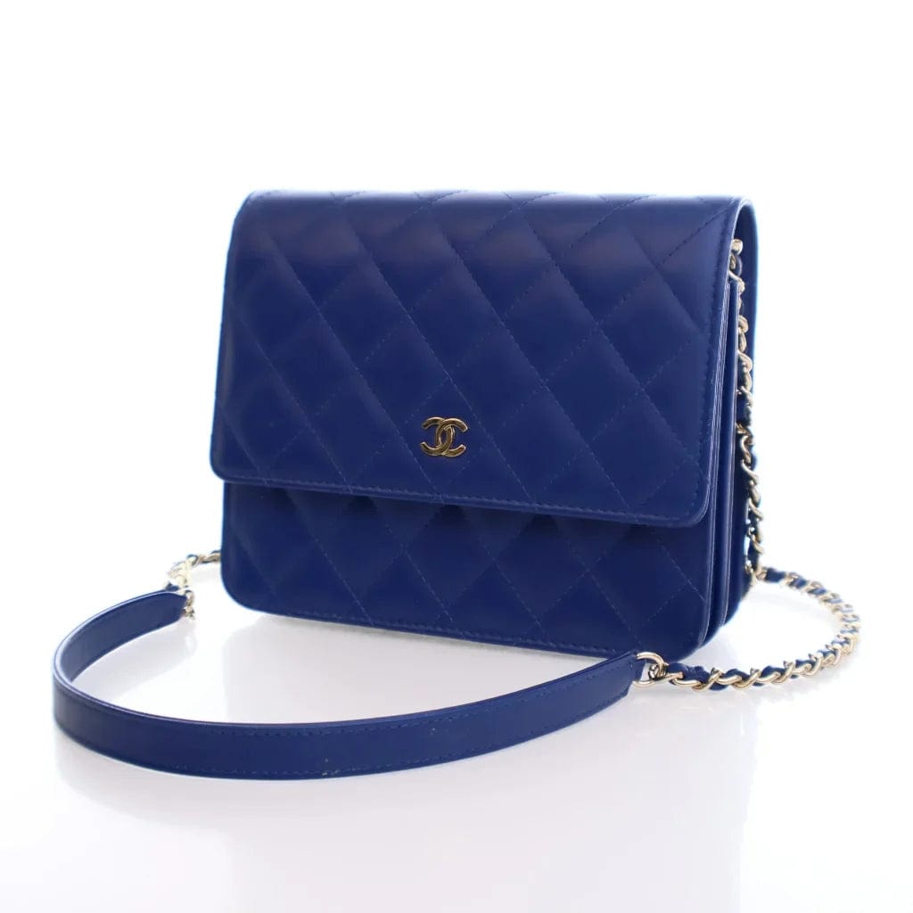 CANADA Chanel Square Wallet On Chain (WOC) Blue Lambskin