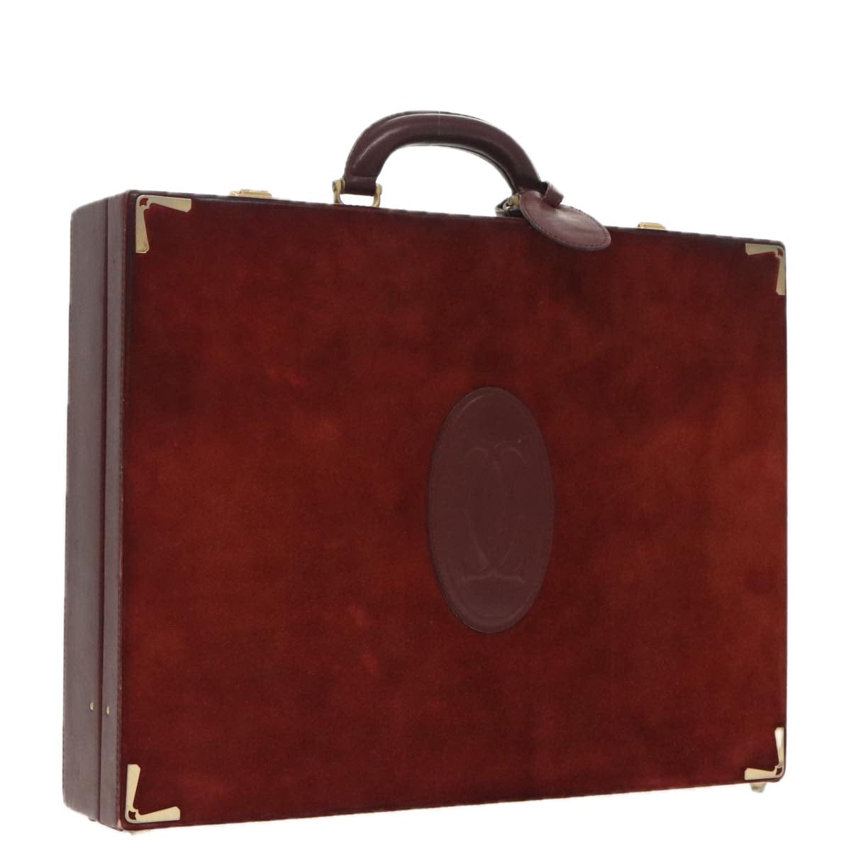 CARTIER CARTIER Attache Case Suede Leather Bordeaux Gold Auth 94309