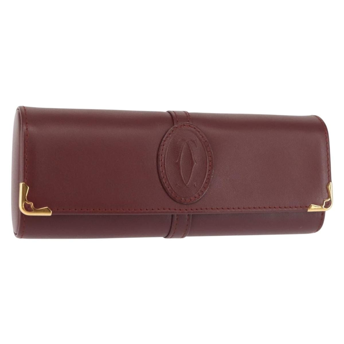 Cartier CARTIER Must Line Glasses Case Leather Bordeaux Auth am9067 am9067