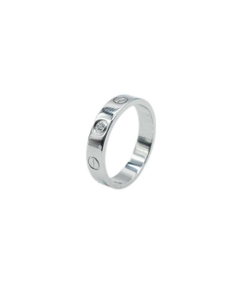 Cartier Thin Love Ring 1 Diamond White Gold Size 50 ASL10056