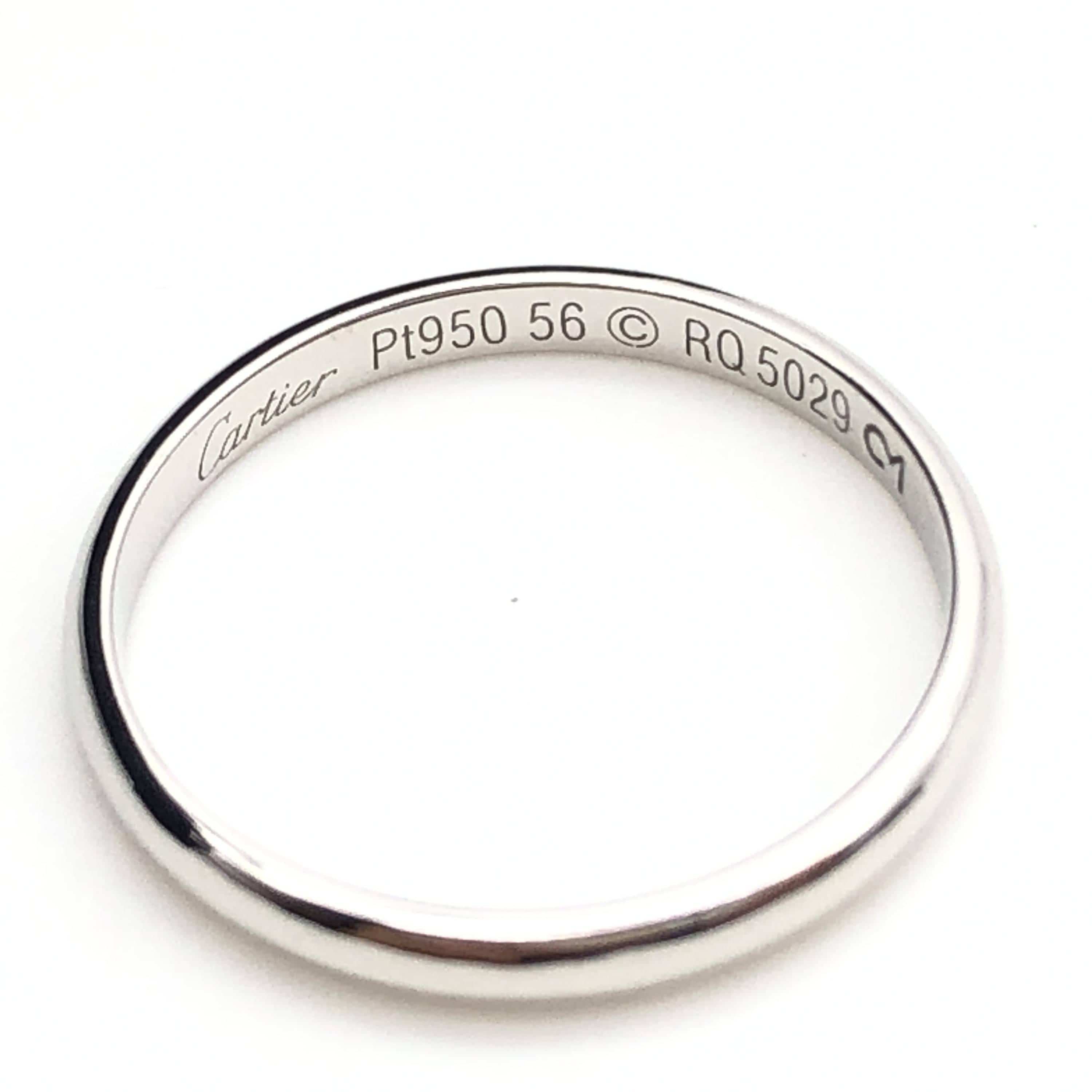 Cartier Cartier 1895 Wedding Band Ring, PT950, 3.3g, US Size 7.5, Certificate Included ALC3304
