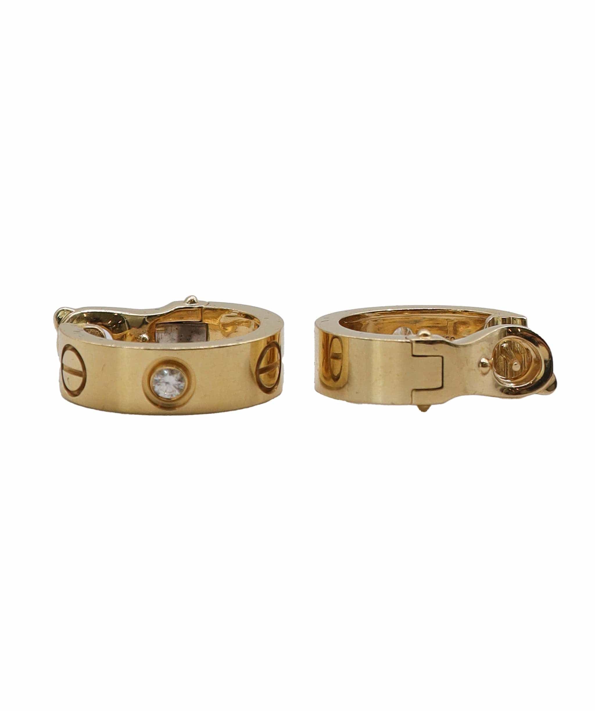 Cartier Love Hoop Yellow Gold Earrings Classic Model 2 Diamonds