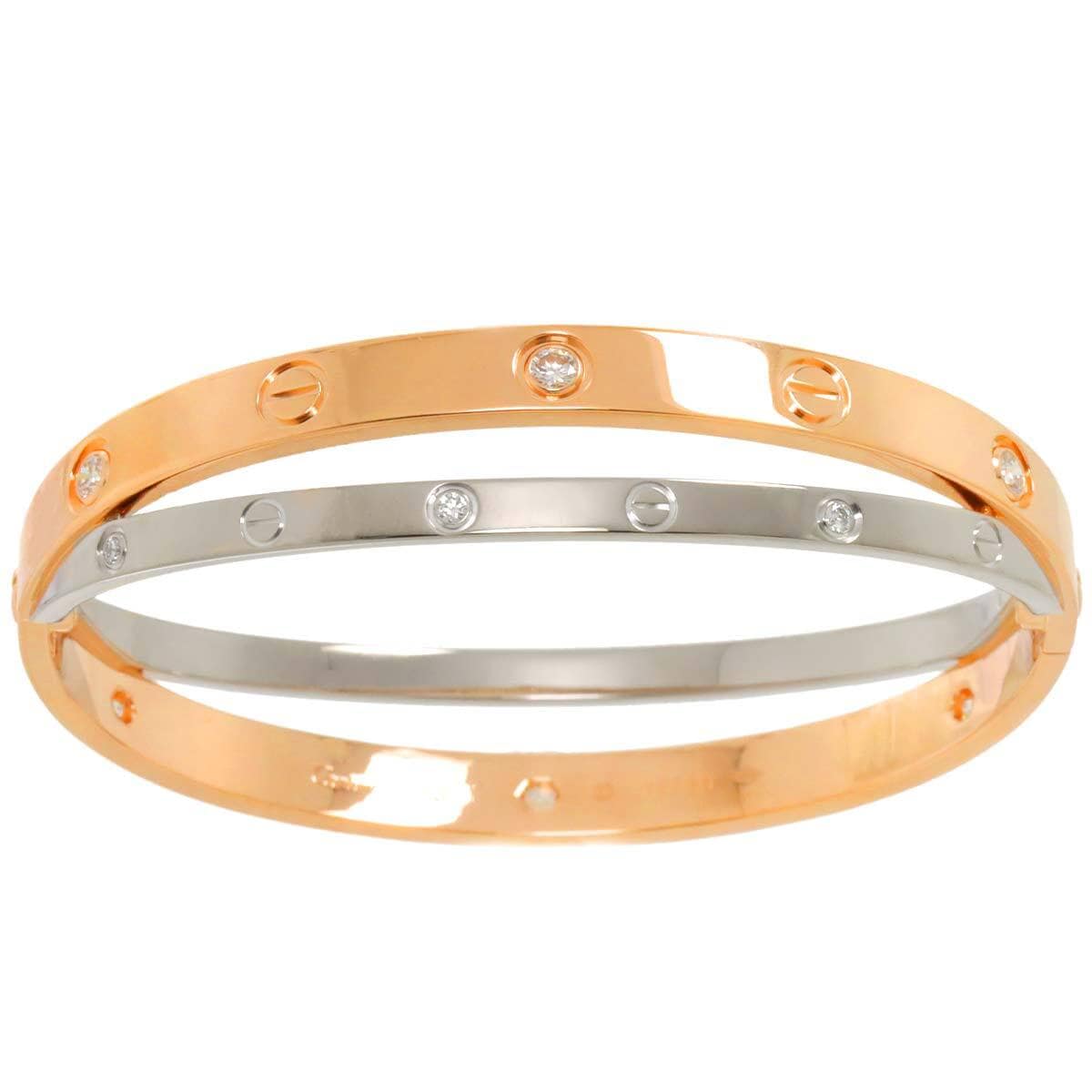 Cartier Cartier Love Bracelet Diamond 12P 18K K18 PG WG 750 size17 90278399