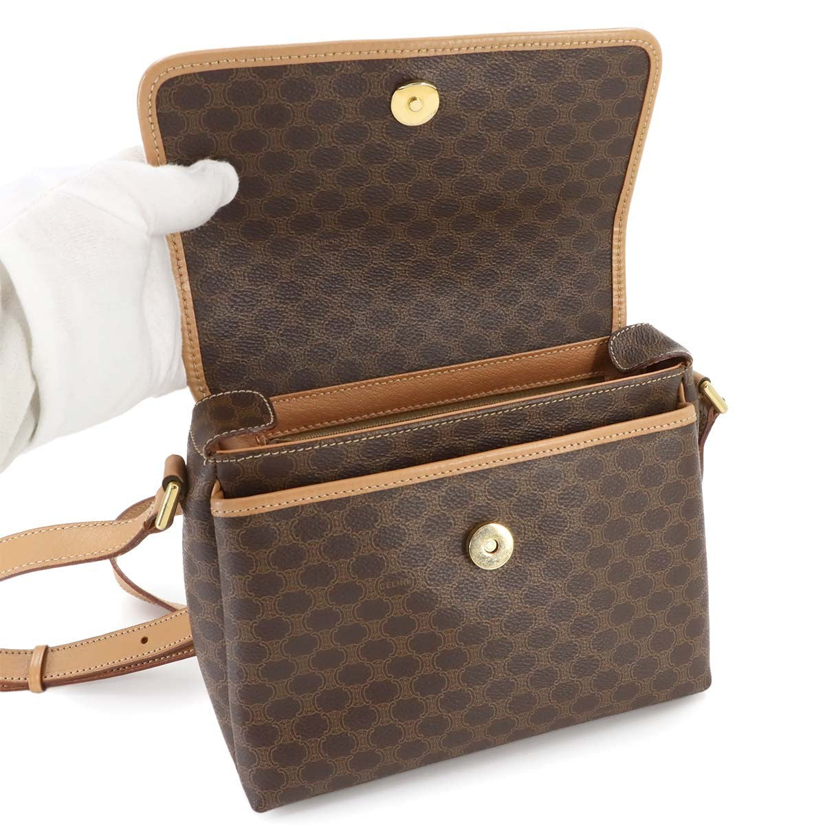 CELINE Macadam Shoulder Bag Leather PVC Brown Vintage Purse 902752755