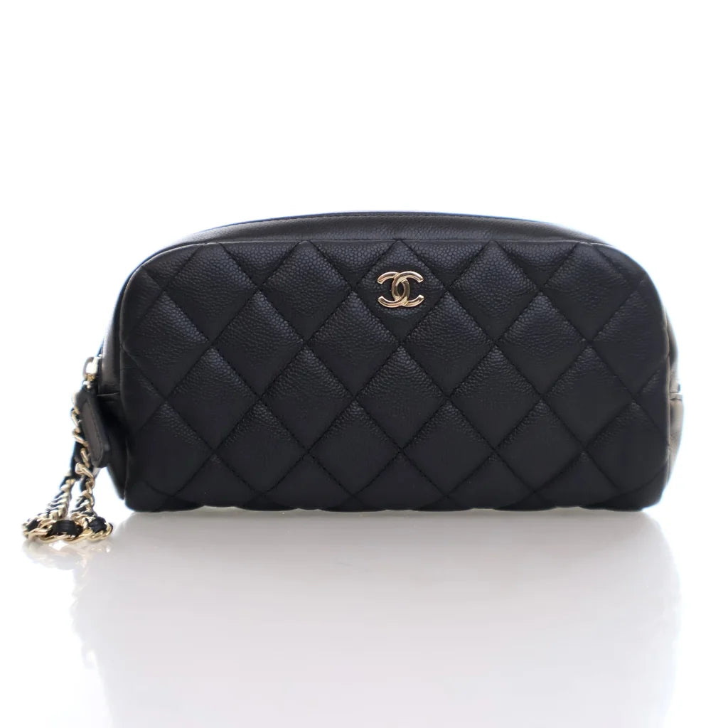 Chanel Black Caviar Toiletry Case With Chain