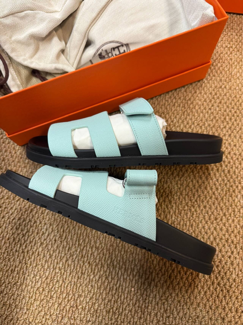 EU37.5 - Hermès Chypre Sandals Mint Green Classic H-Cut Slide