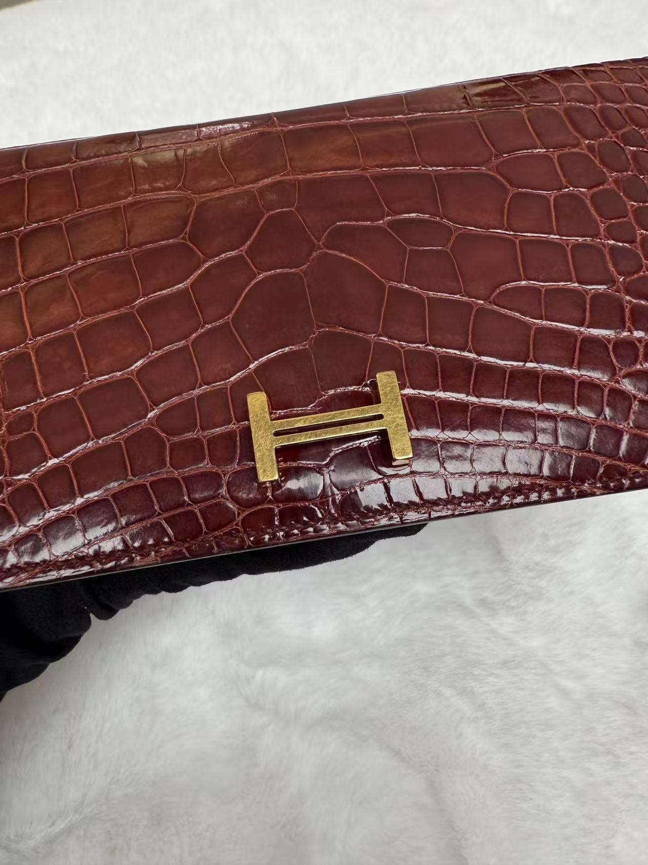 Hermès bearn Luxury Crocodile Embossed Leather Wallet - Burgundy