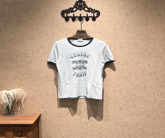 Celine Celine 24SS New Dusty Blue Triumph Logo Short-Sleeve T-Shirt / Size L / 99% New / 45308 SYCF45308