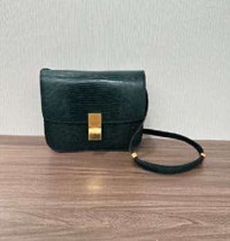 Celine CELINE/Celine Dark Green Lizard Skin BOX Medium Shoulder/Crossbody Bag (Fang Hubei) 6022606112103