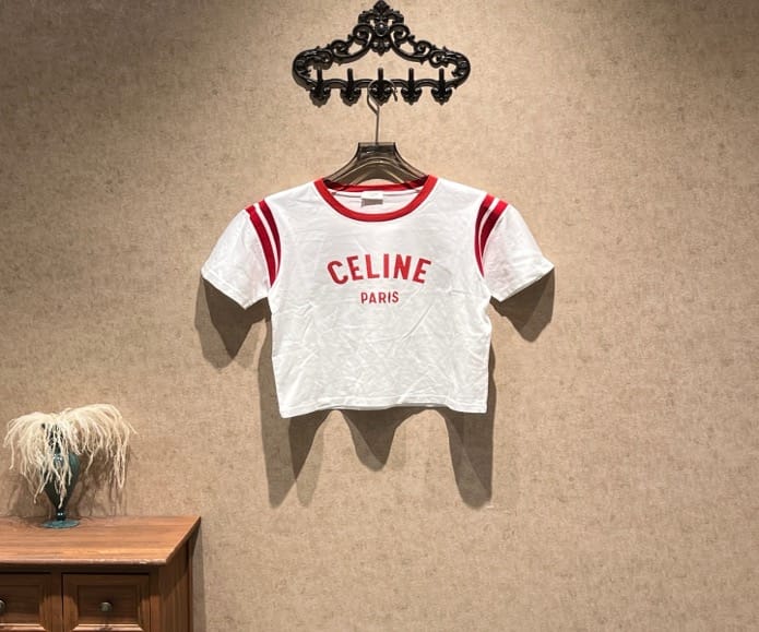 Celine Celine color-blocked logo print short-sleeved T-shirt / Size L / 99% new / 45312 SYCF45312