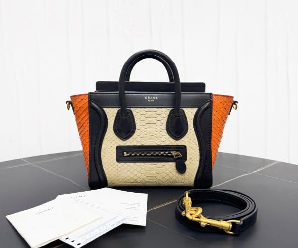 Celine Celine classic logo white and orange smiley face snakeskin shoulder bag, 2020 (with tag and invoice) 20565629