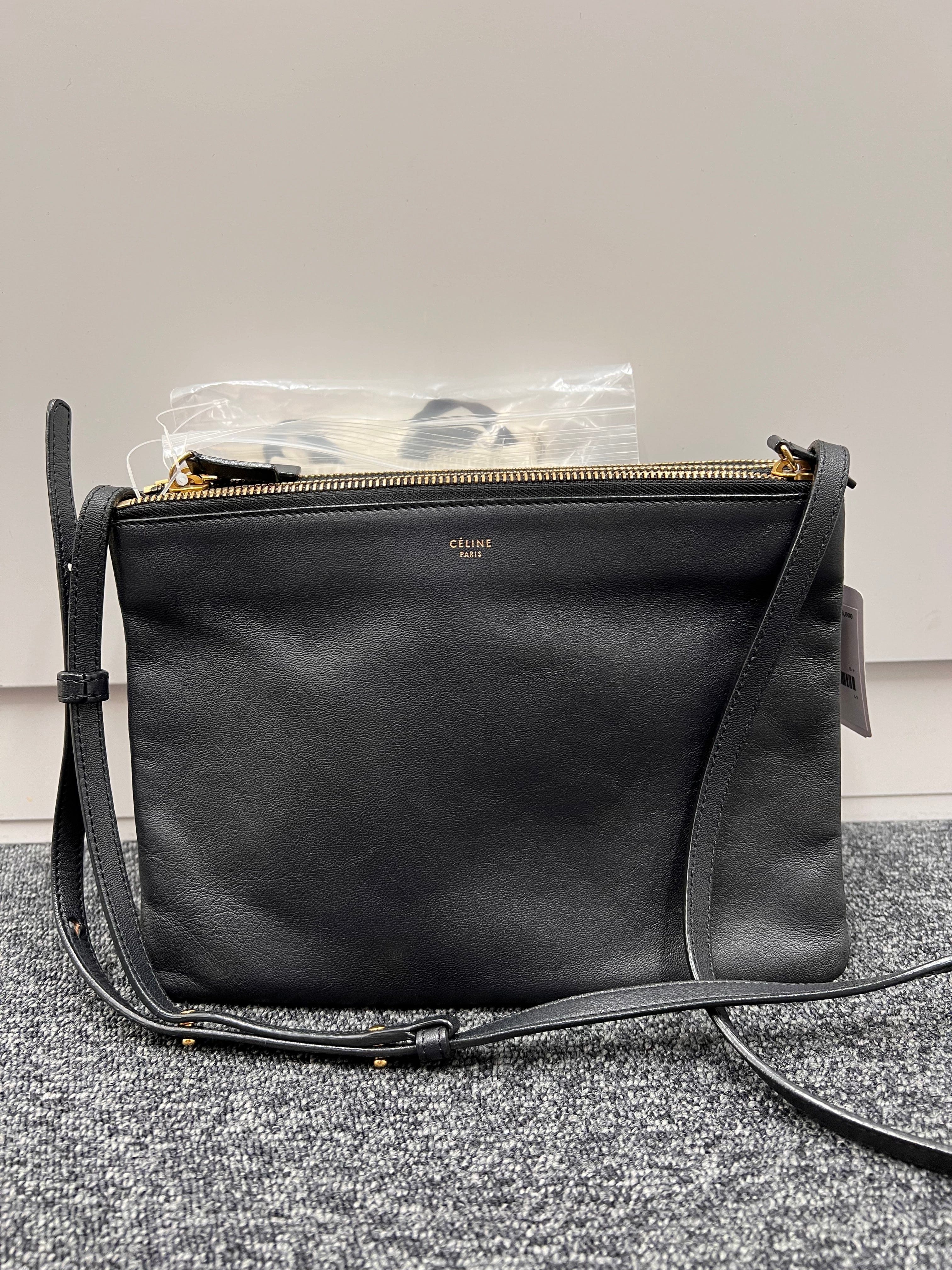 Celine CELINE Trio Shoulder Bag Lambskin Black B1104L7XLU