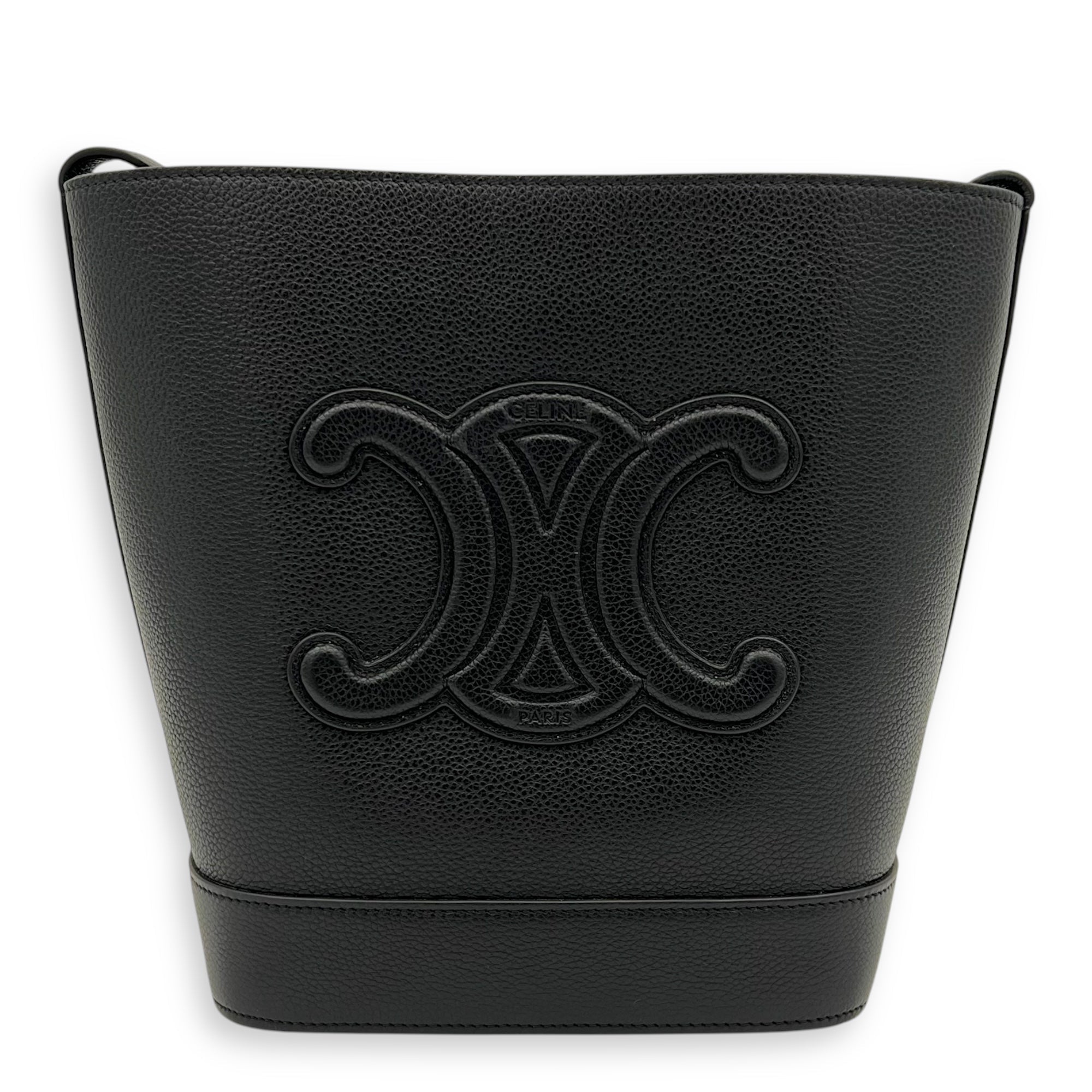 Celine Celine Triomphe Bucket Bag Black in Calfskin, Gold hardware S2510-008120AN