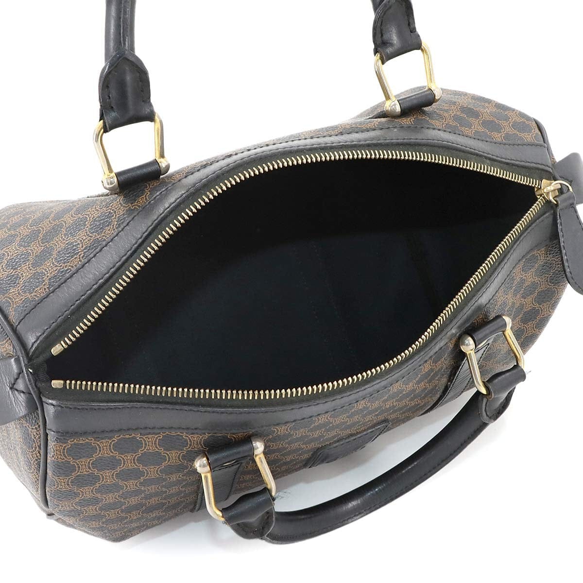 CELINE CELINE Macadam Boston Hand Bag PVC Leather Black Brown Purse 90297040