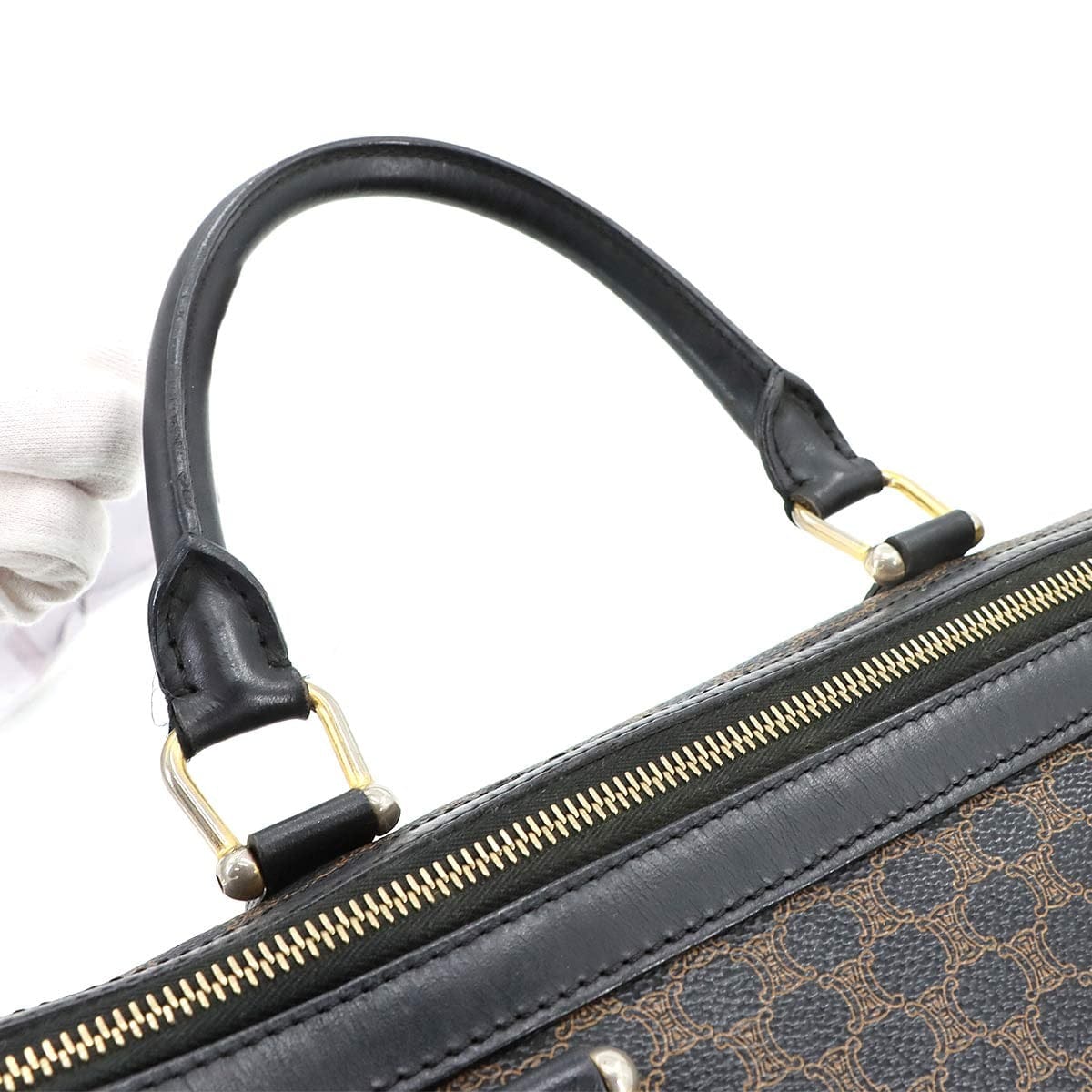 CELINE CELINE Macadam Boston Hand Bag PVC Leather Black Brown Purse 90297040