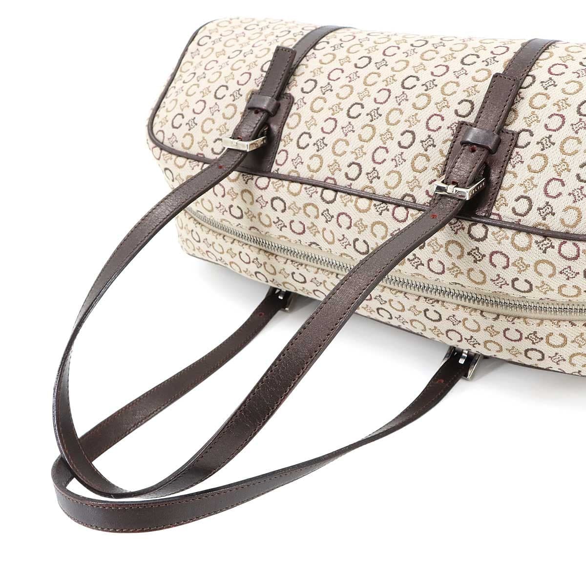 CELINE CELINE C Macadam Mini Boston Hand Bag Canvas Leather Beige Brown Purse 90295965