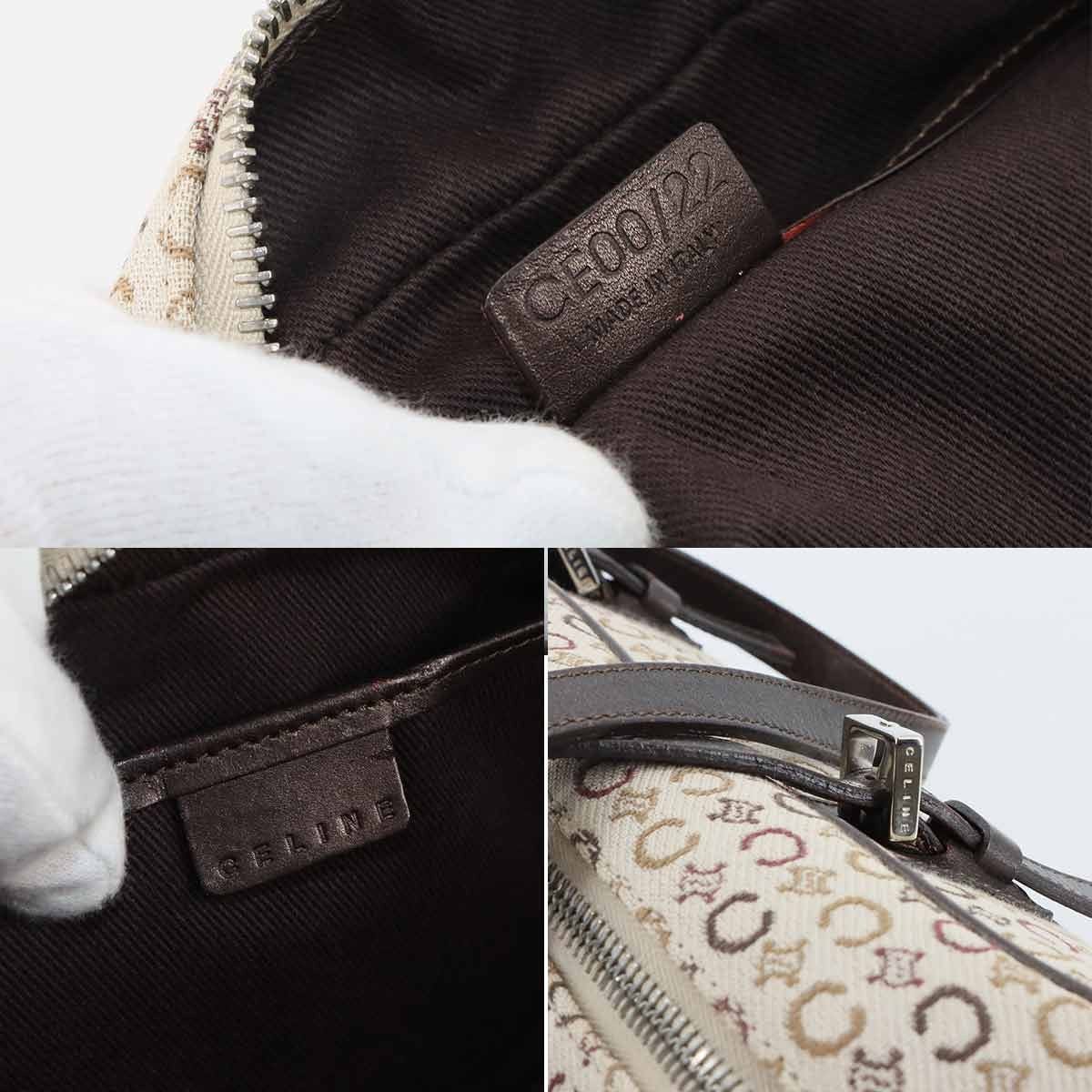 CELINE CELINE C Macadam Mini Boston Hand Bag Canvas Leather Beige Brown Purse 90295965