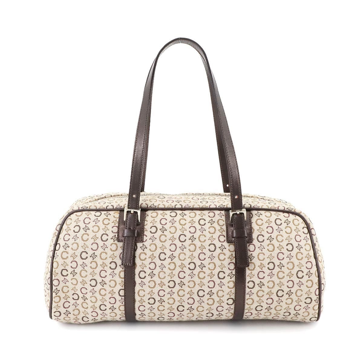 CELINE CELINE C Macadam Mini Boston Hand Bag Canvas Leather Beige Brown Purse 90295965