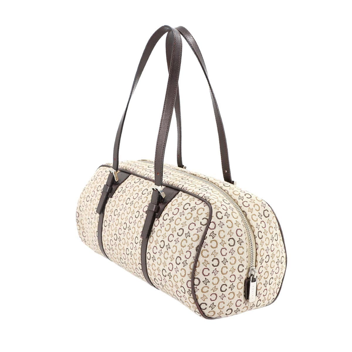 CELINE CELINE C Macadam Mini Boston Hand Bag Canvas Leather Beige Brown Purse 90295965