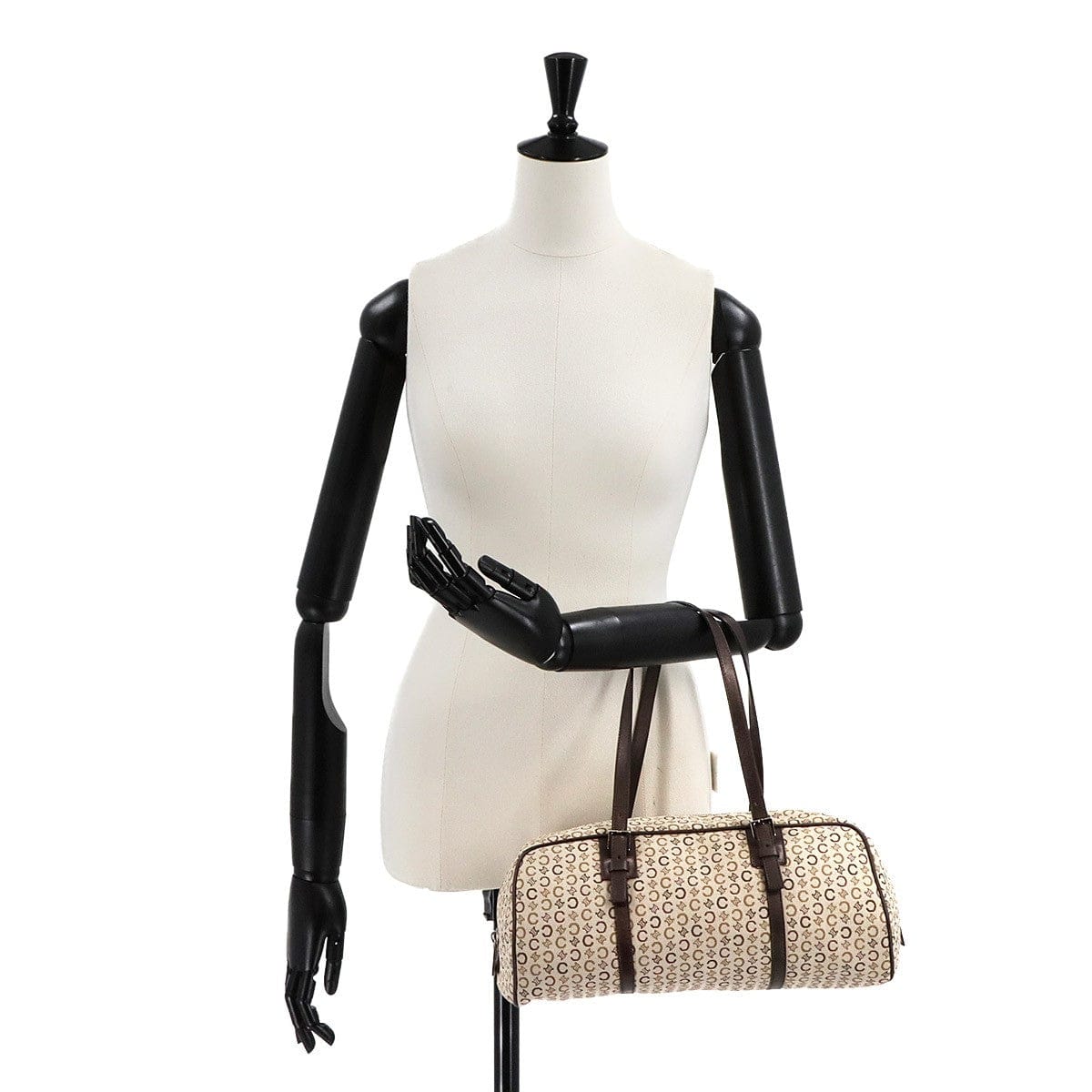 CELINE CELINE C Macadam Mini Boston Hand Bag Canvas Leather Beige Brown Purse 90295965