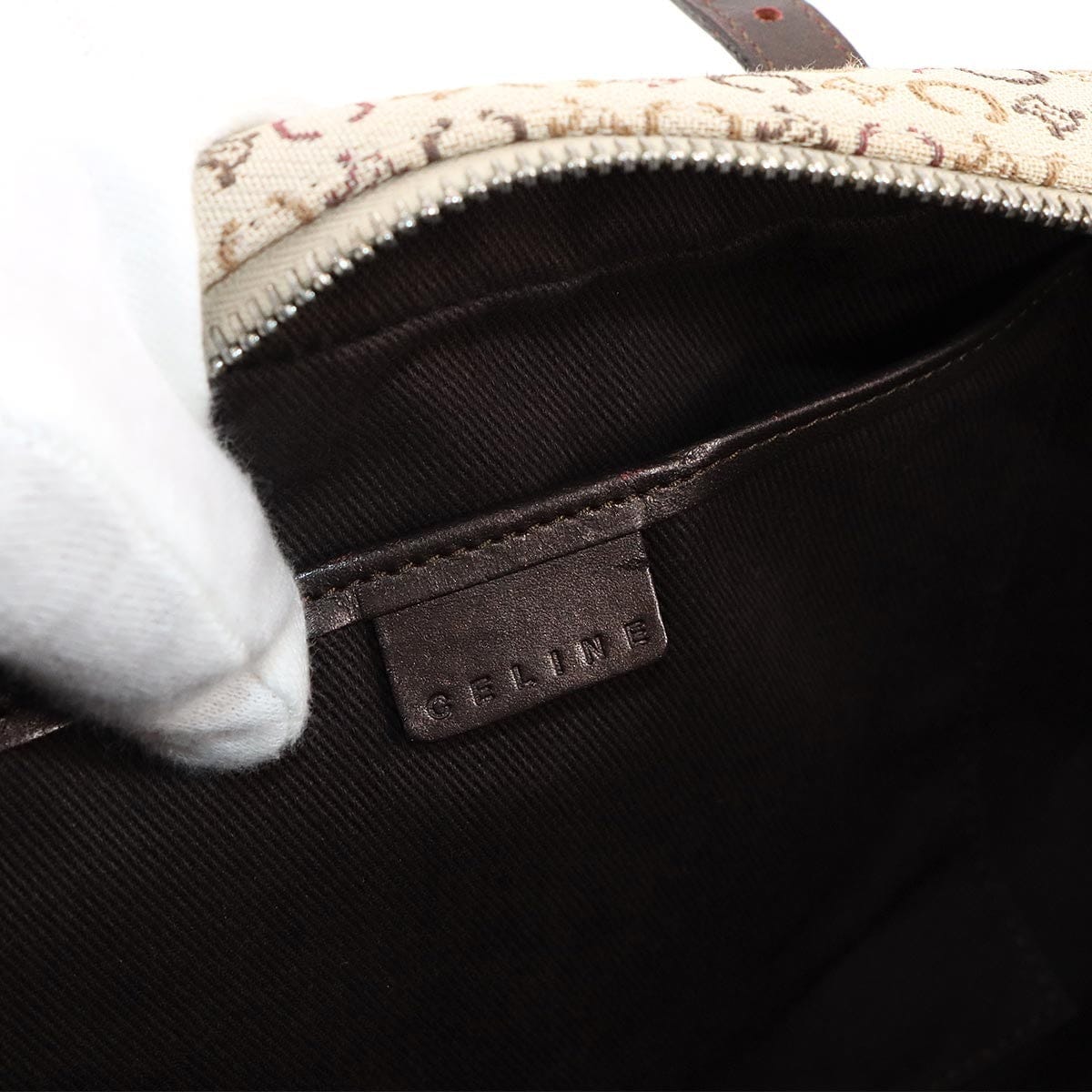 CELINE CELINE C Macadam Mini Boston Hand Bag Canvas Leather Beige Brown Purse 90295965