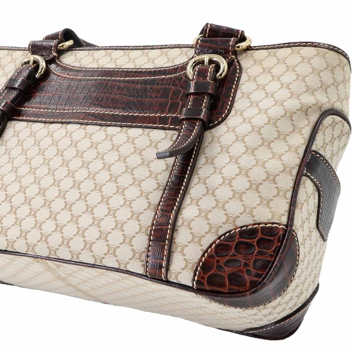 CELINE CELINE Macadam Boogie Hand Bag Canvas Leather Beige Brown Vintage 90292620