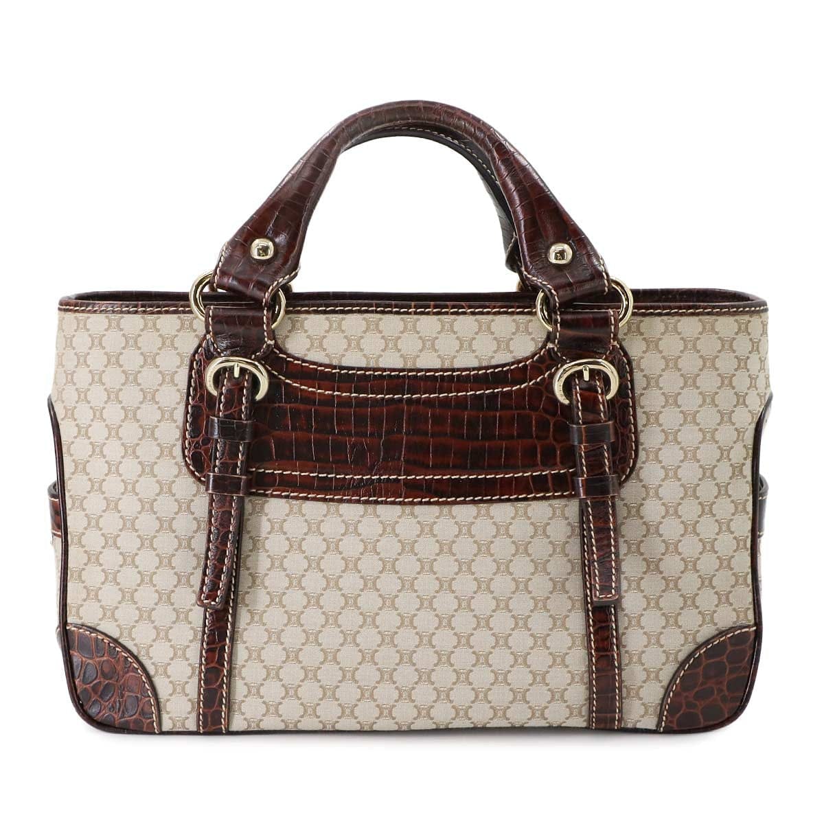 CELINE CELINE Macadam Boogie Hand Bag Canvas Leather Beige Brown Vintage 90292620