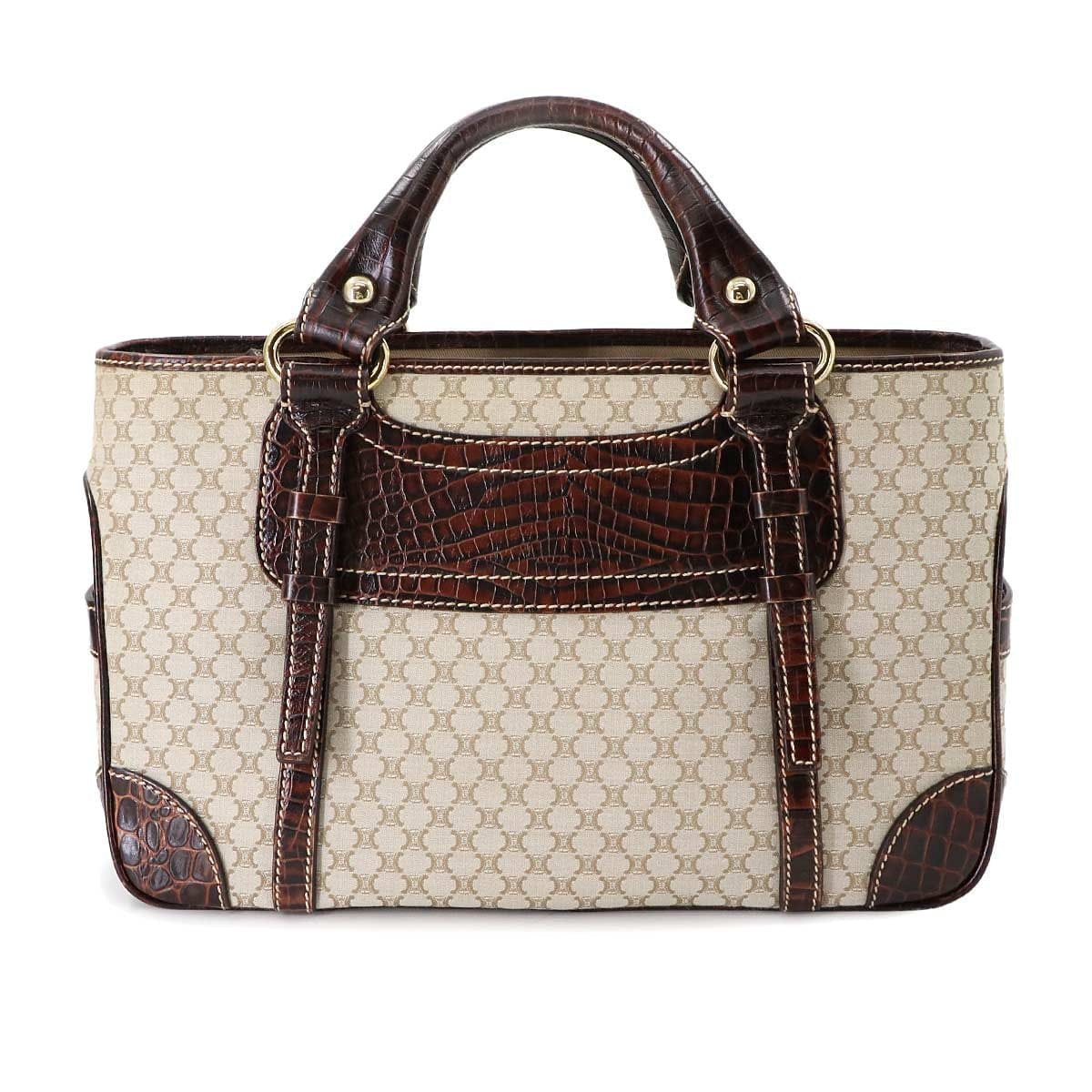 CELINE CELINE Macadam Boogie Hand Bag Canvas Leather Beige Brown Vintage 90292620