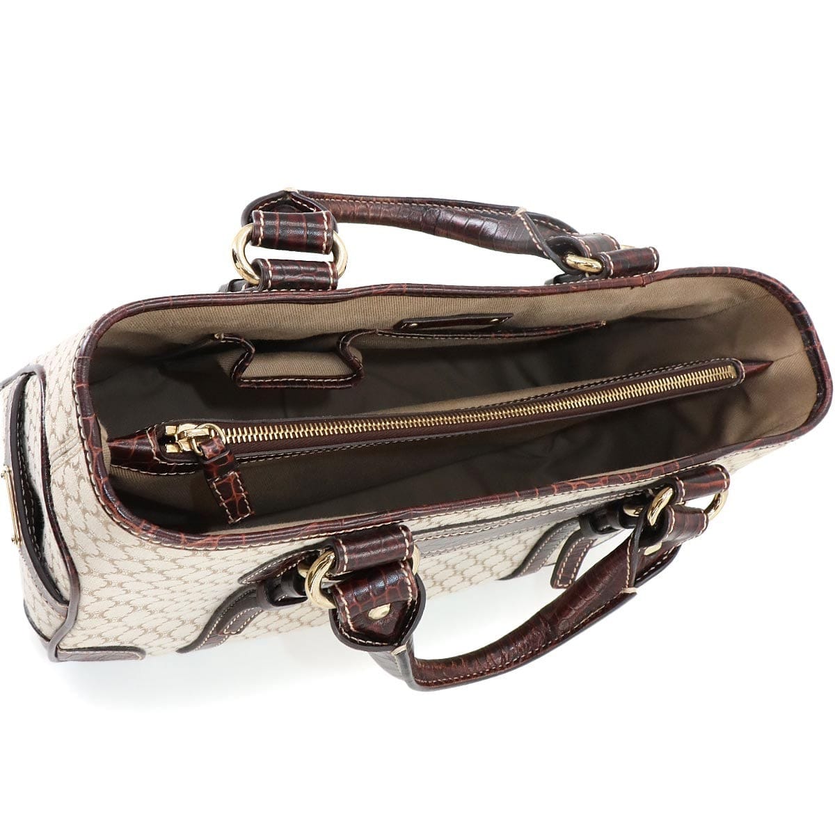 CELINE CELINE Macadam Boogie Hand Bag Canvas Leather Beige Brown Vintage 90292620