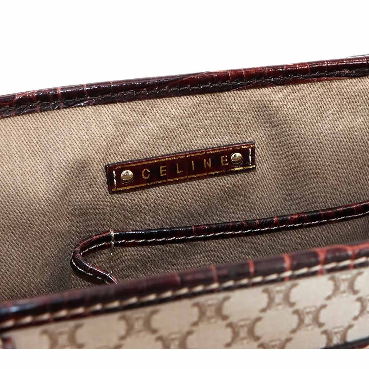 CELINE CELINE Macadam Boogie Hand Bag Canvas Leather Beige Brown Vintage 90292620