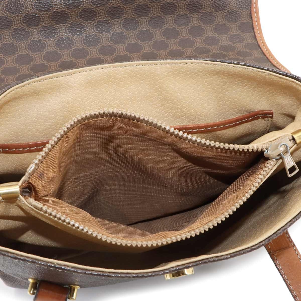 CELINE CELINE Macadam Hand Bag PVC Leather Brown Vintage 90297043