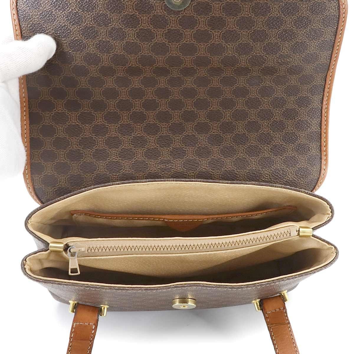 CELINE CELINE Macadam Hand Bag PVC Leather Brown Vintage 90297043