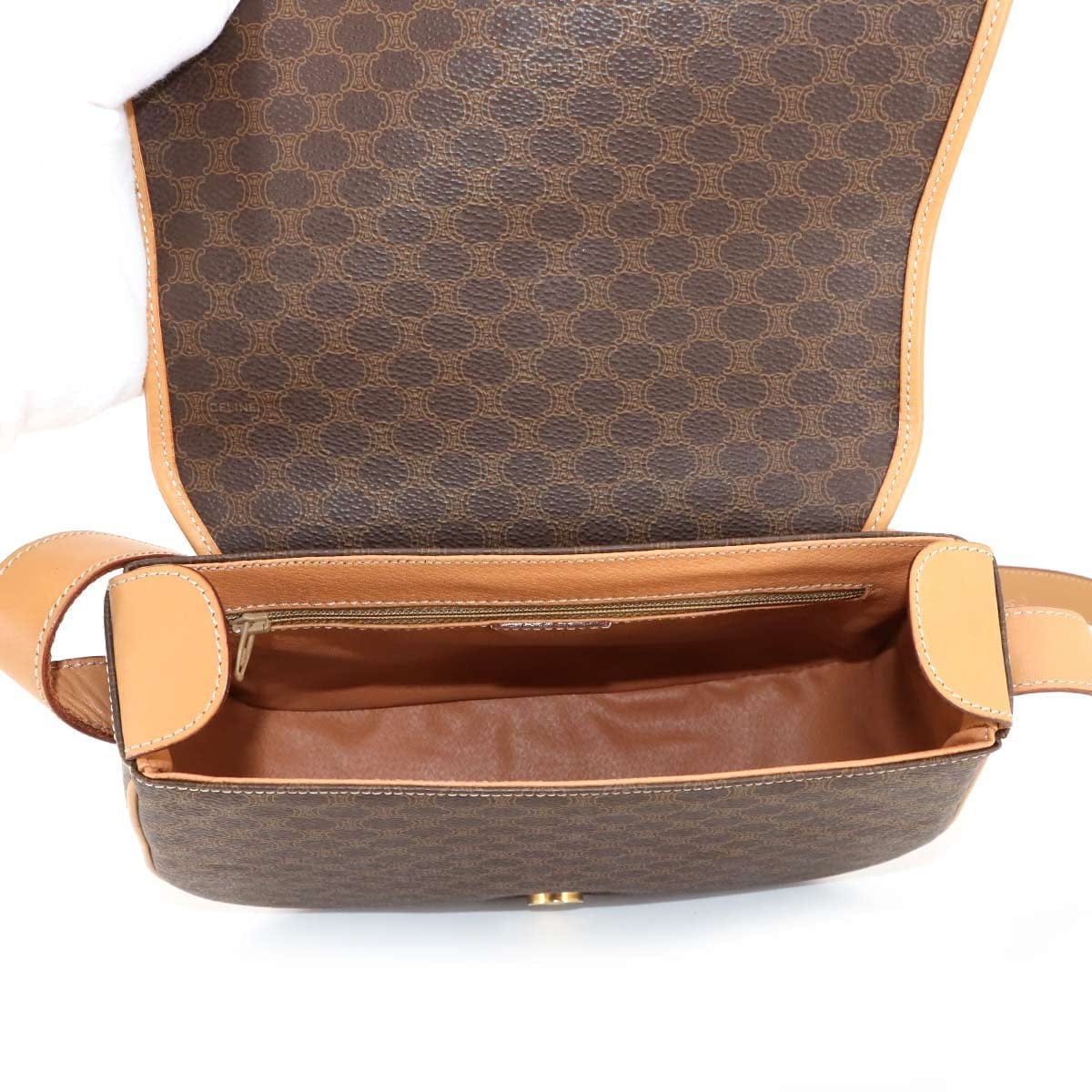 CELINE CELINE Macadam Shoulder Bag Leather PVC Brown Vintage Purse 90303011