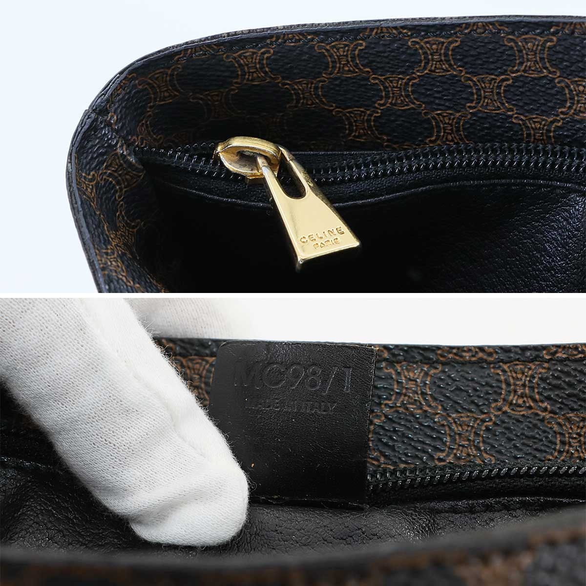 CELINE CELINE Macadam Shoulder Bag PVC Leather Black Brown Vintage Purse 90280882