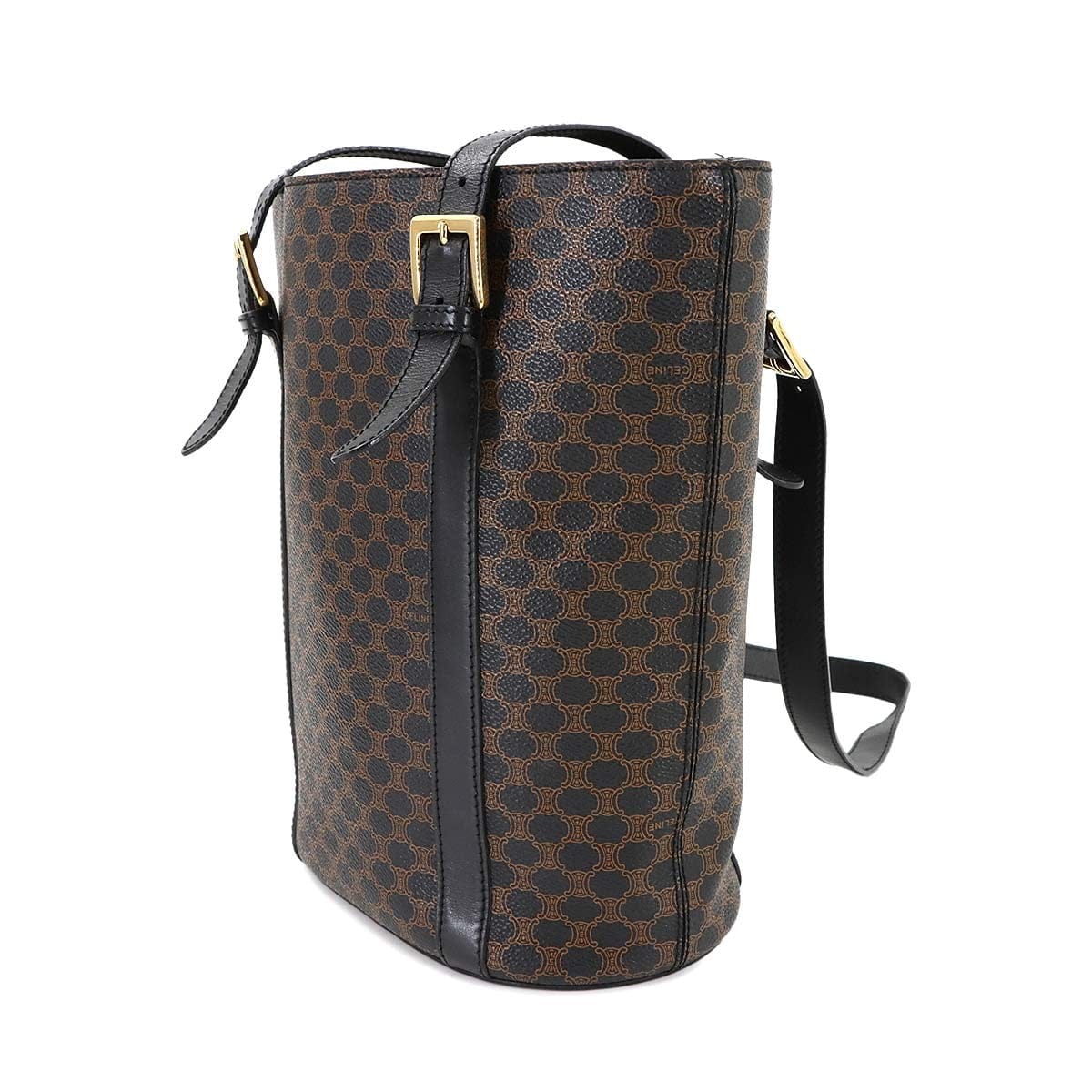 CELINE CELINE Macadam Shoulder Bag PVC Leather Black Brown Vintage Purse 90280882