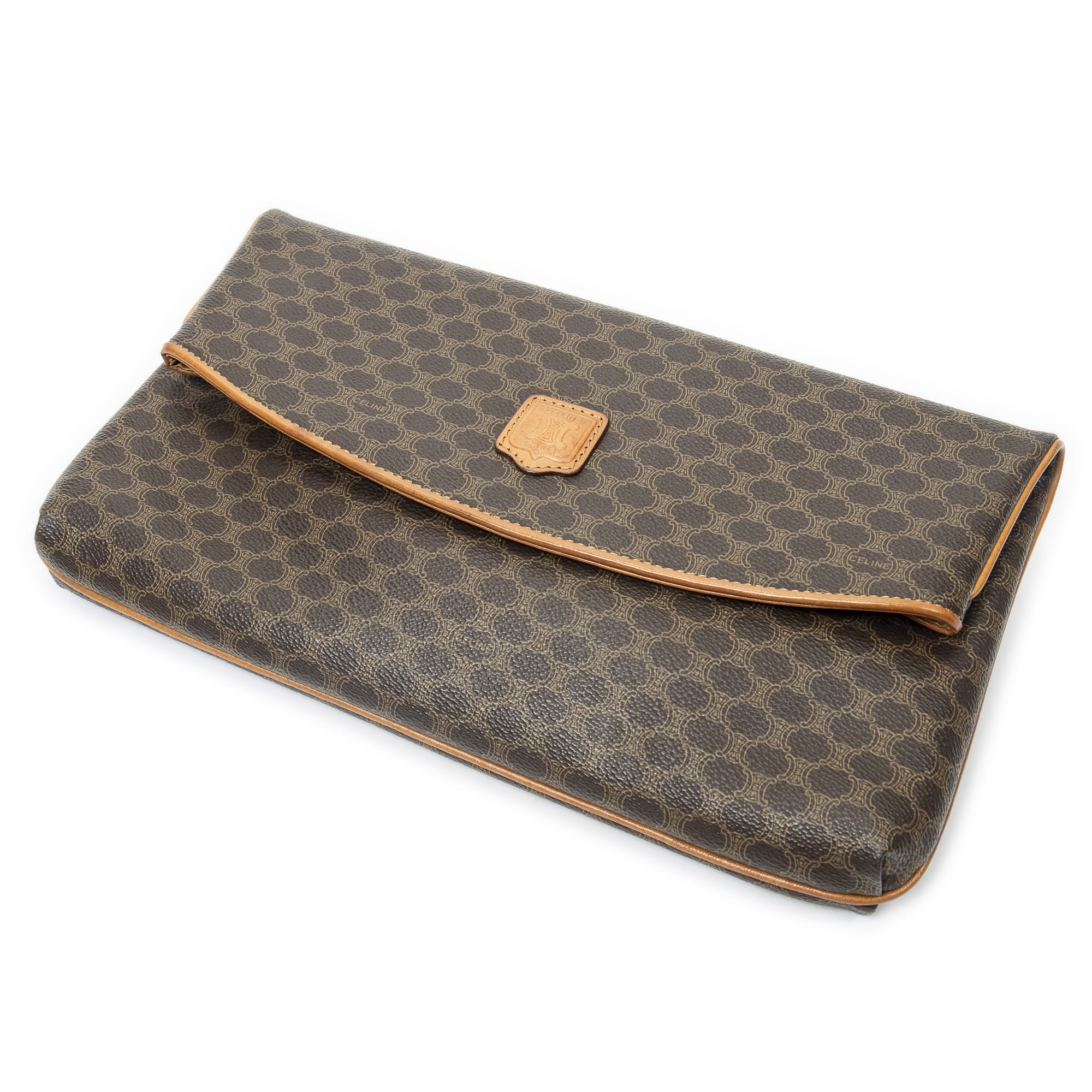 Celine Celine Brown Coated Canvas Vintage Foldover Clutch ABC2709