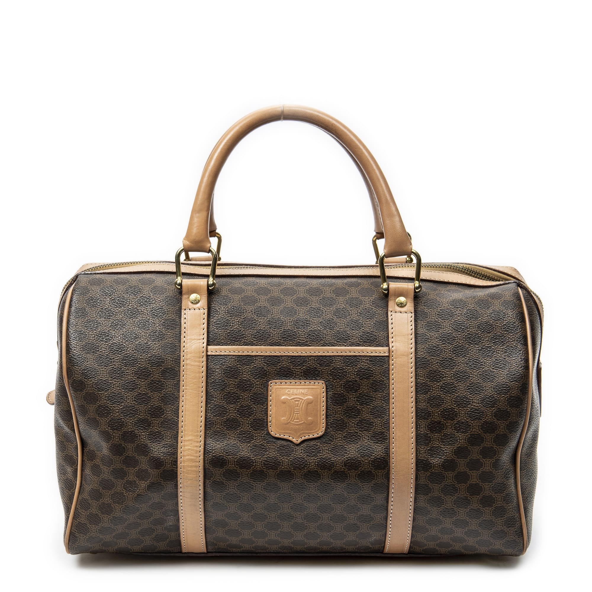 Celine Celine Beige/Brown Coated Canvas Medium Boston ABC2932
