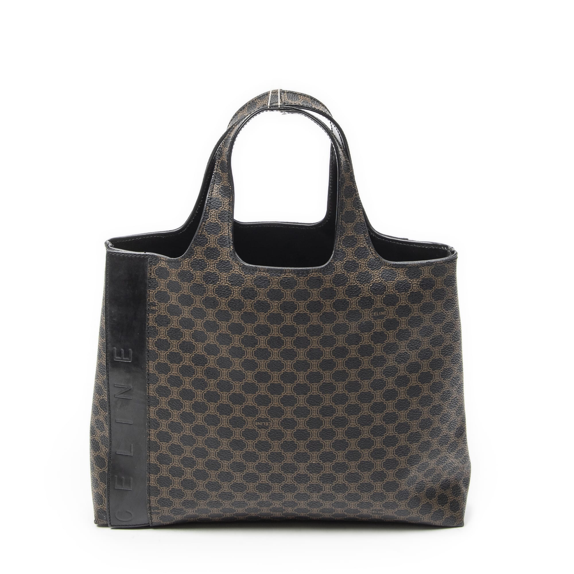 Celine Celine Black/Brown Coated Canvas Vintage Logo Zip Handbag ABC5080