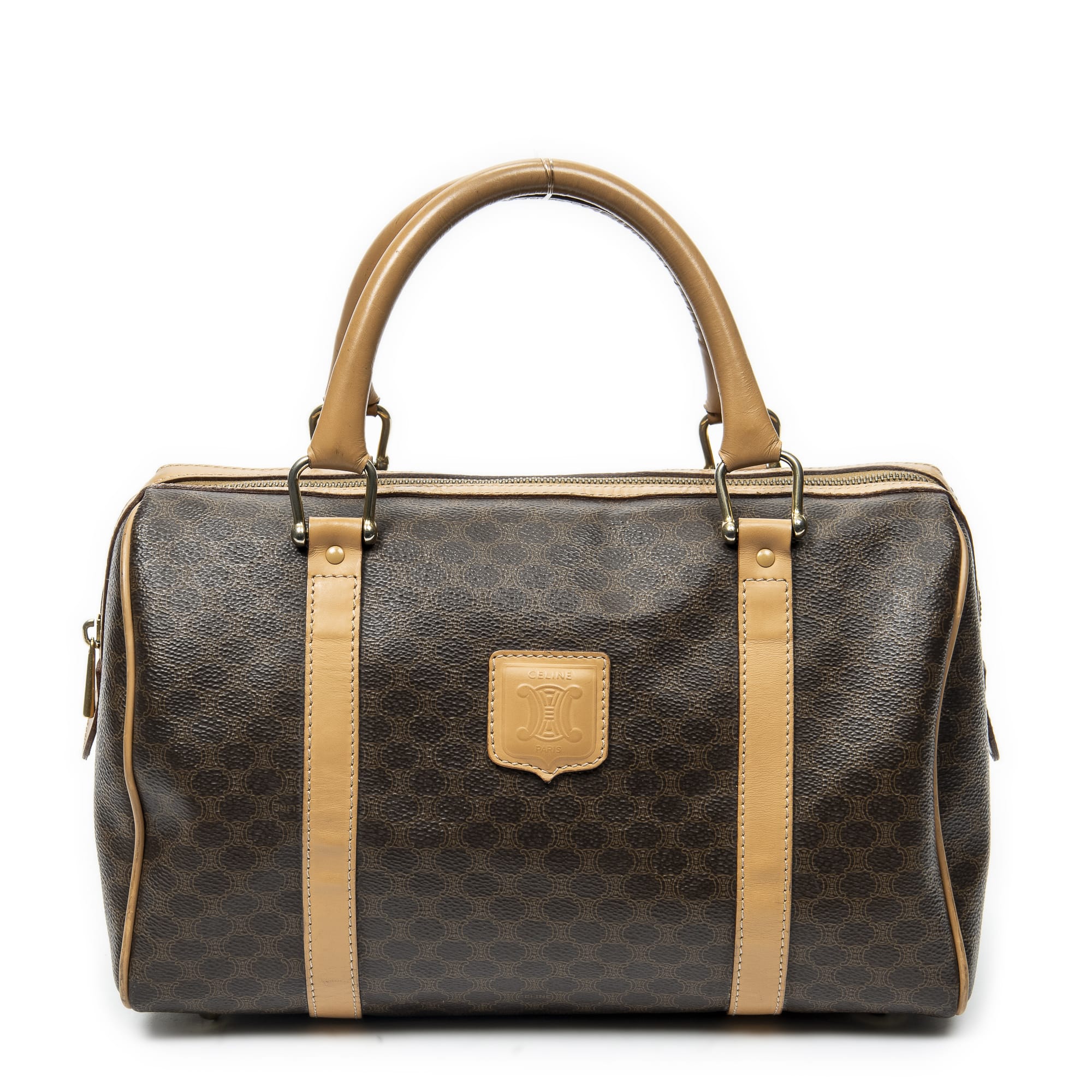 Celine Celine Brown/Beige Coated Canvas Small Boston ABC2854