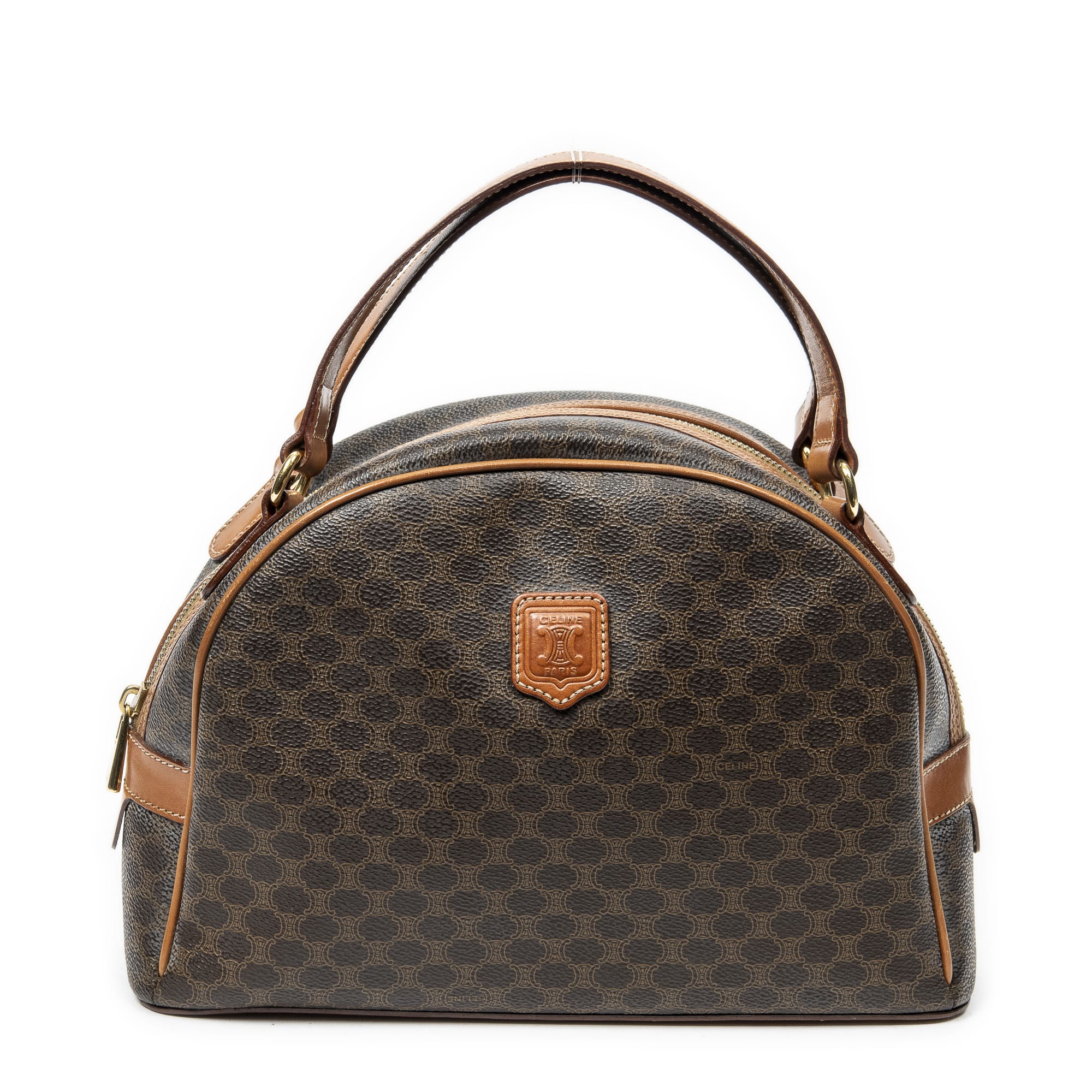 Celine Celine Brown Coated Canvas Dome Top Handle ABC2713