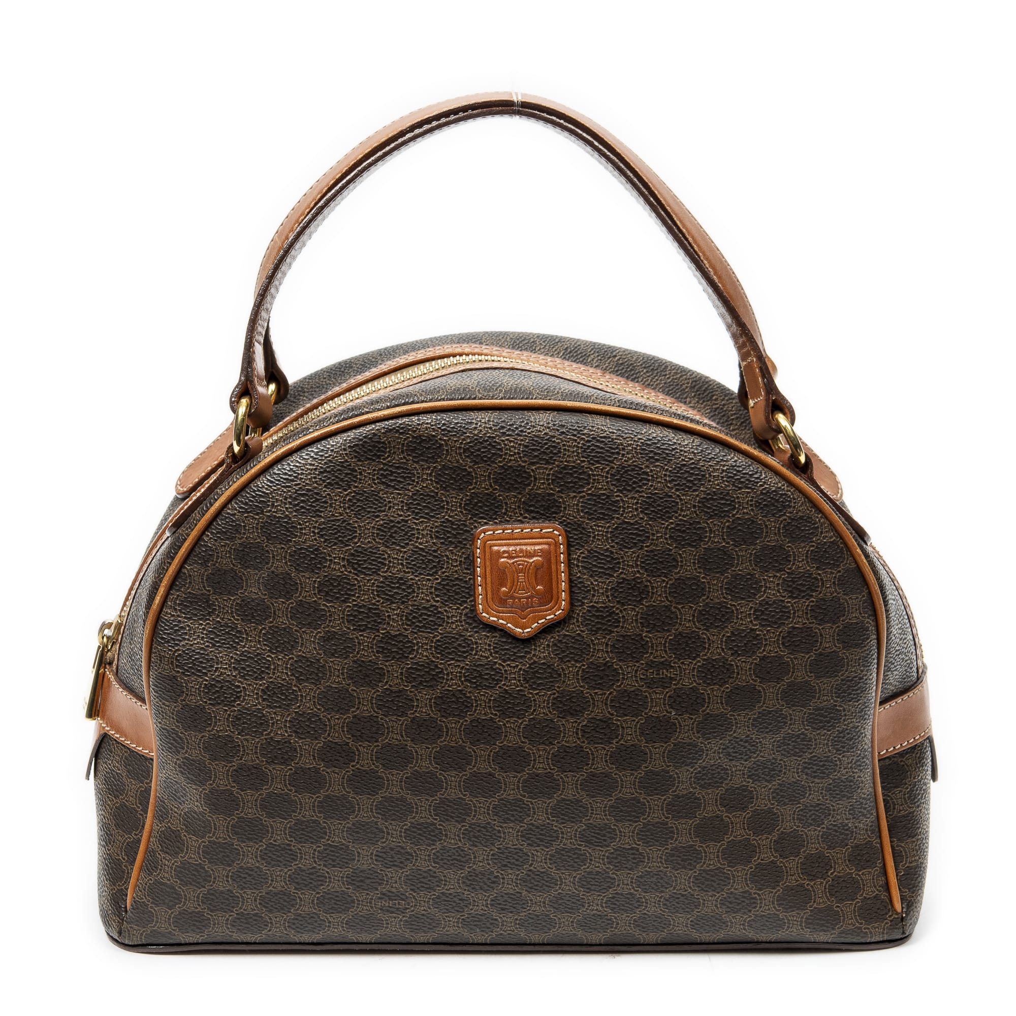 Celine Celine Brown Coated Canvas Dome Top Handle ABC2715