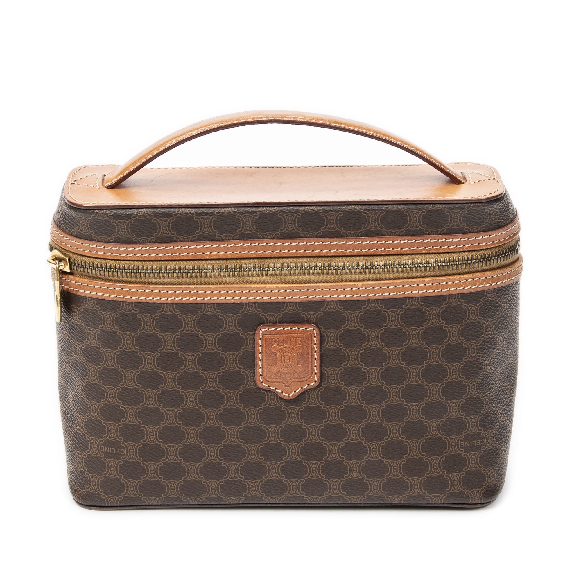 Celine Celine Brown Coated Canvas Top Handle Toiletry Pouch ABC5060