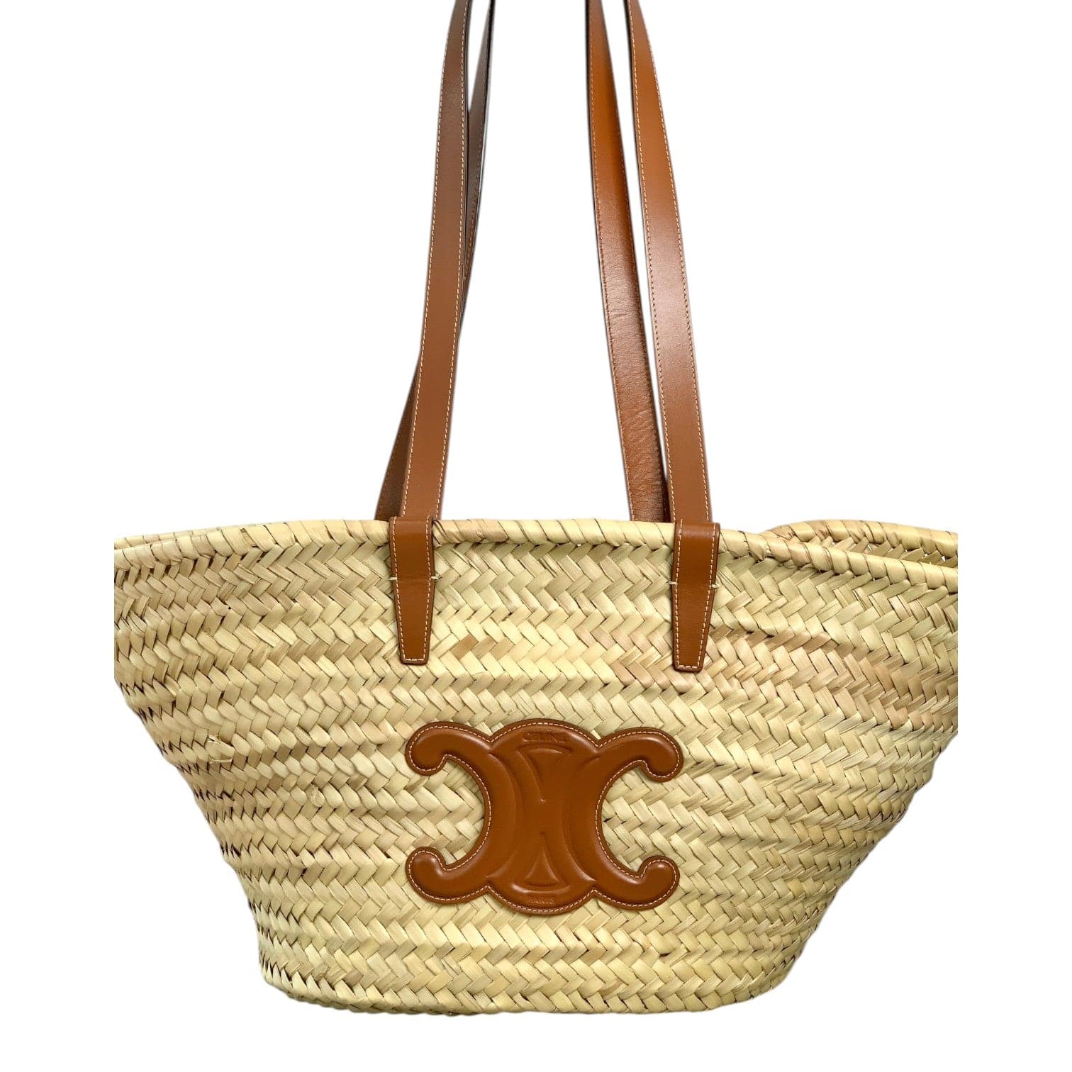 Celine Celine Classic Panier In Palm Leaves And Calfskin