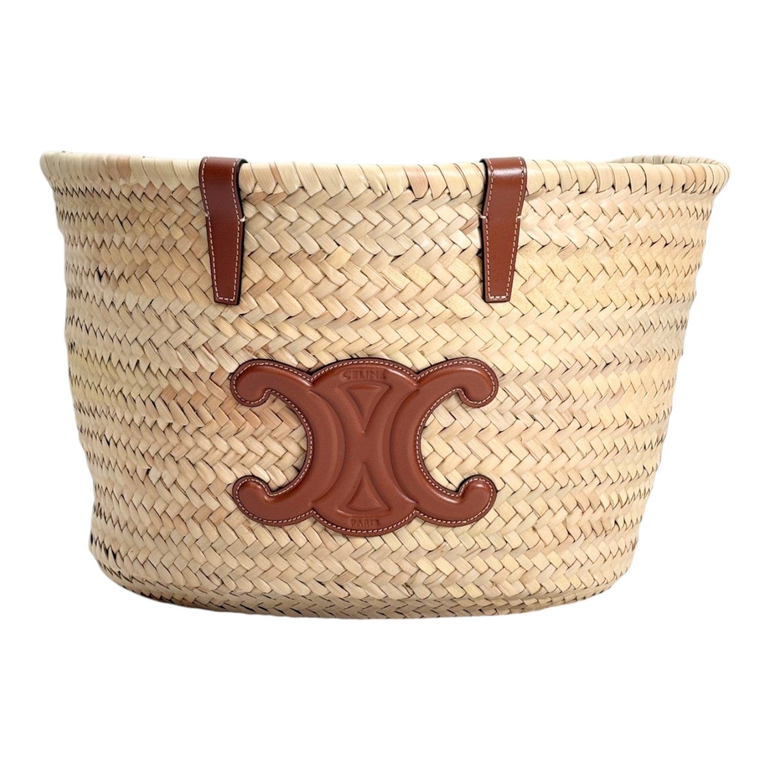 Celine Celine Palm Leaf Calfskin Triomphe Teen Panier Tan Bag