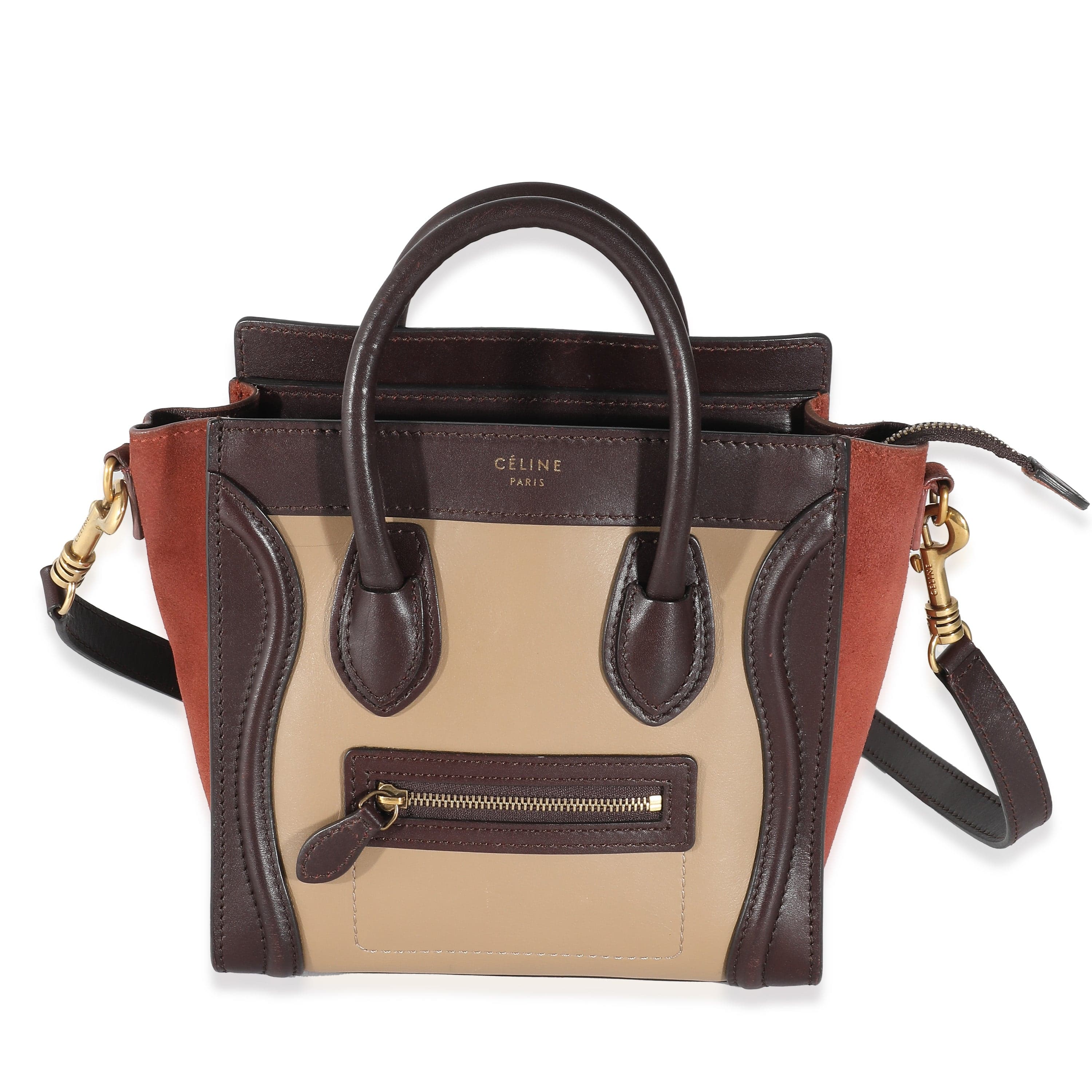 Celine Celine Burgundy Beige Brown Tri-Colour Suede Leather Nano Luggage