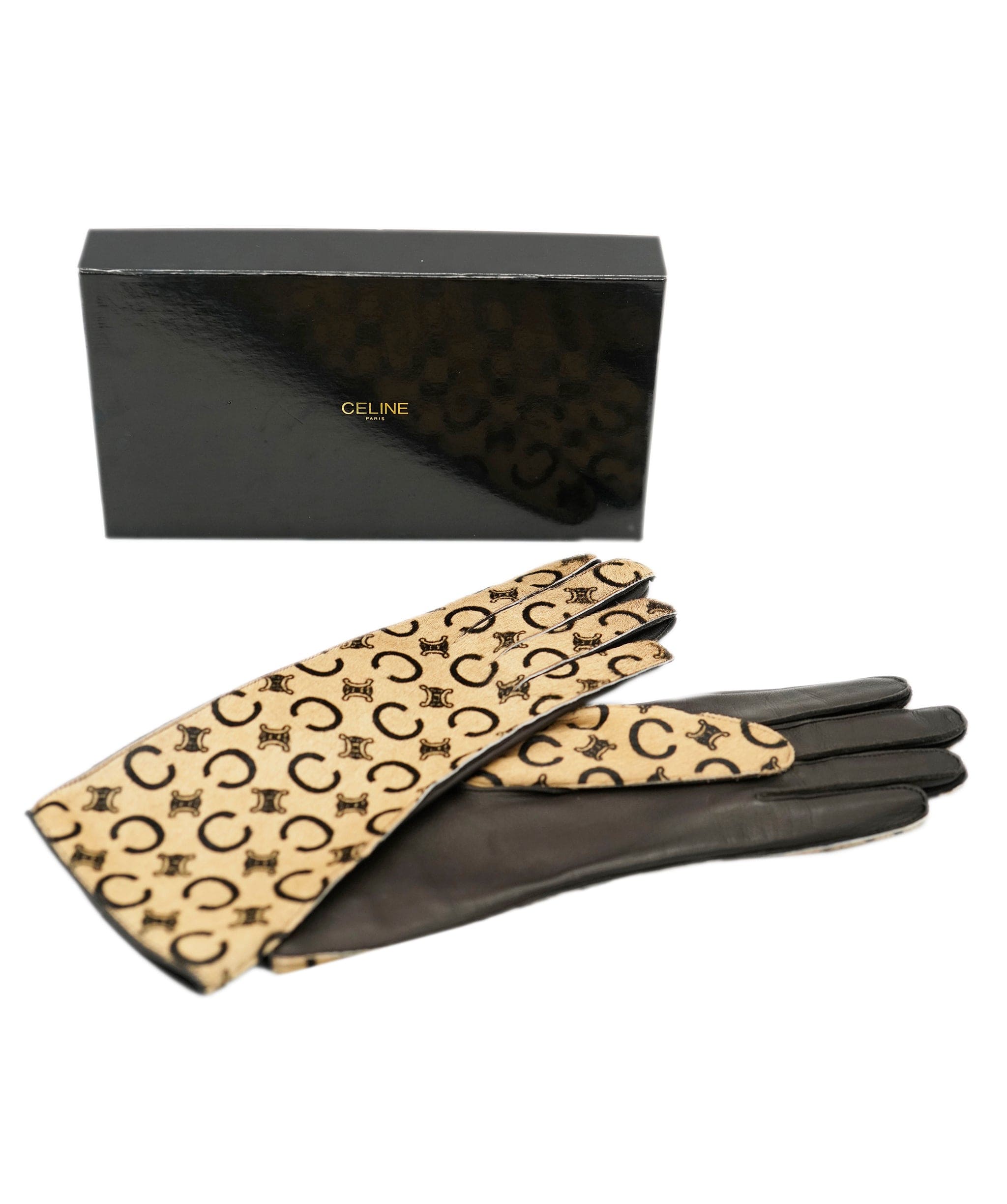 Celine Celine logo beige & black pony hair gloves - coming with box - AJC0830