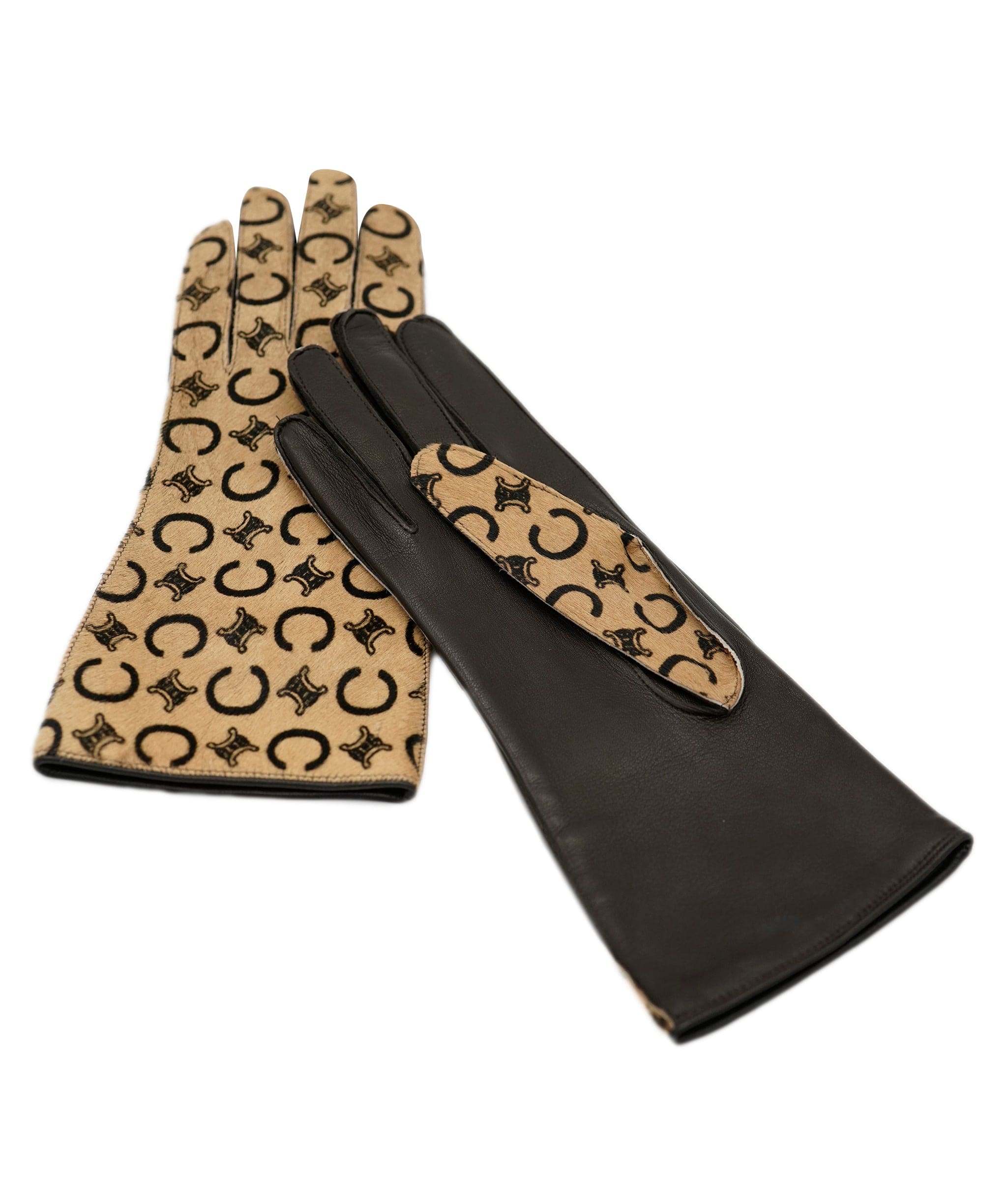 Celine Celine logo beige & black pony hair gloves - coming with box - AJC0830