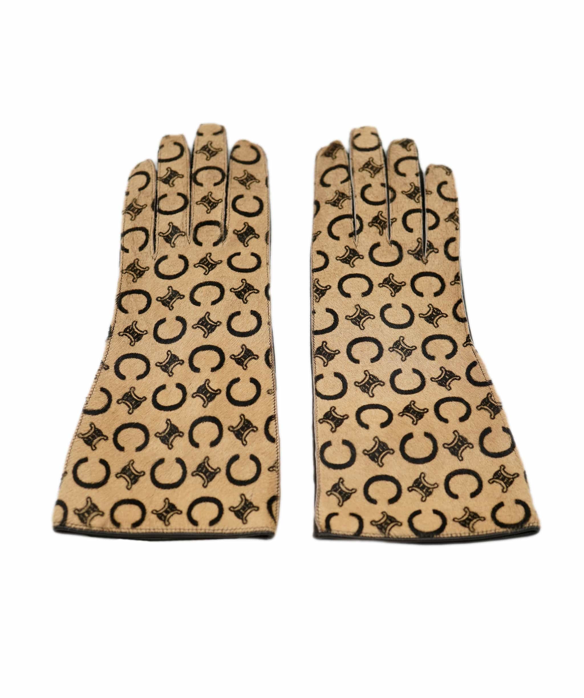 Celine Celine logo beige & black pony hair gloves - coming with box - AJC0830