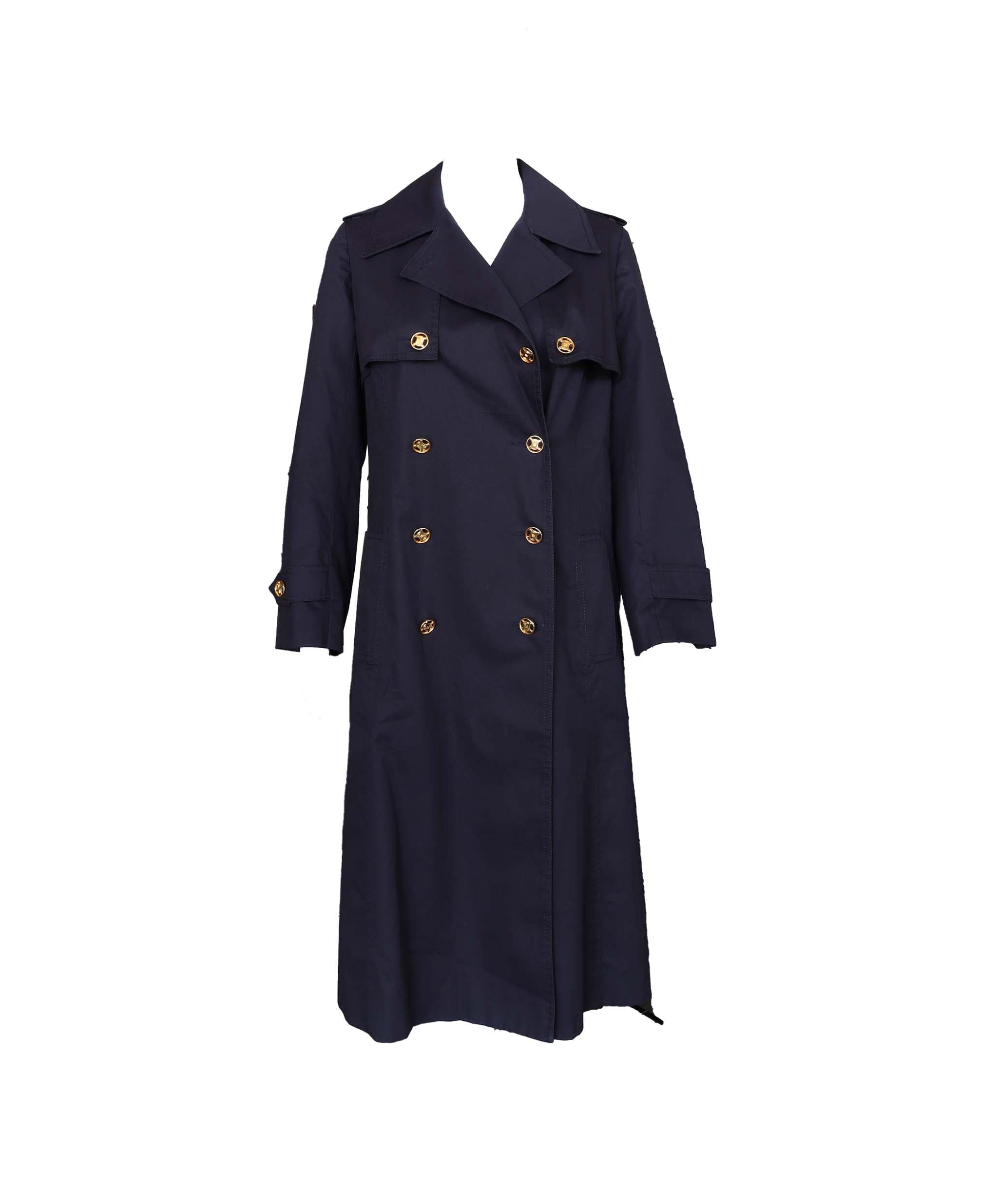 Celine Celine Logo Button Trench Coat Navy DXBS2019