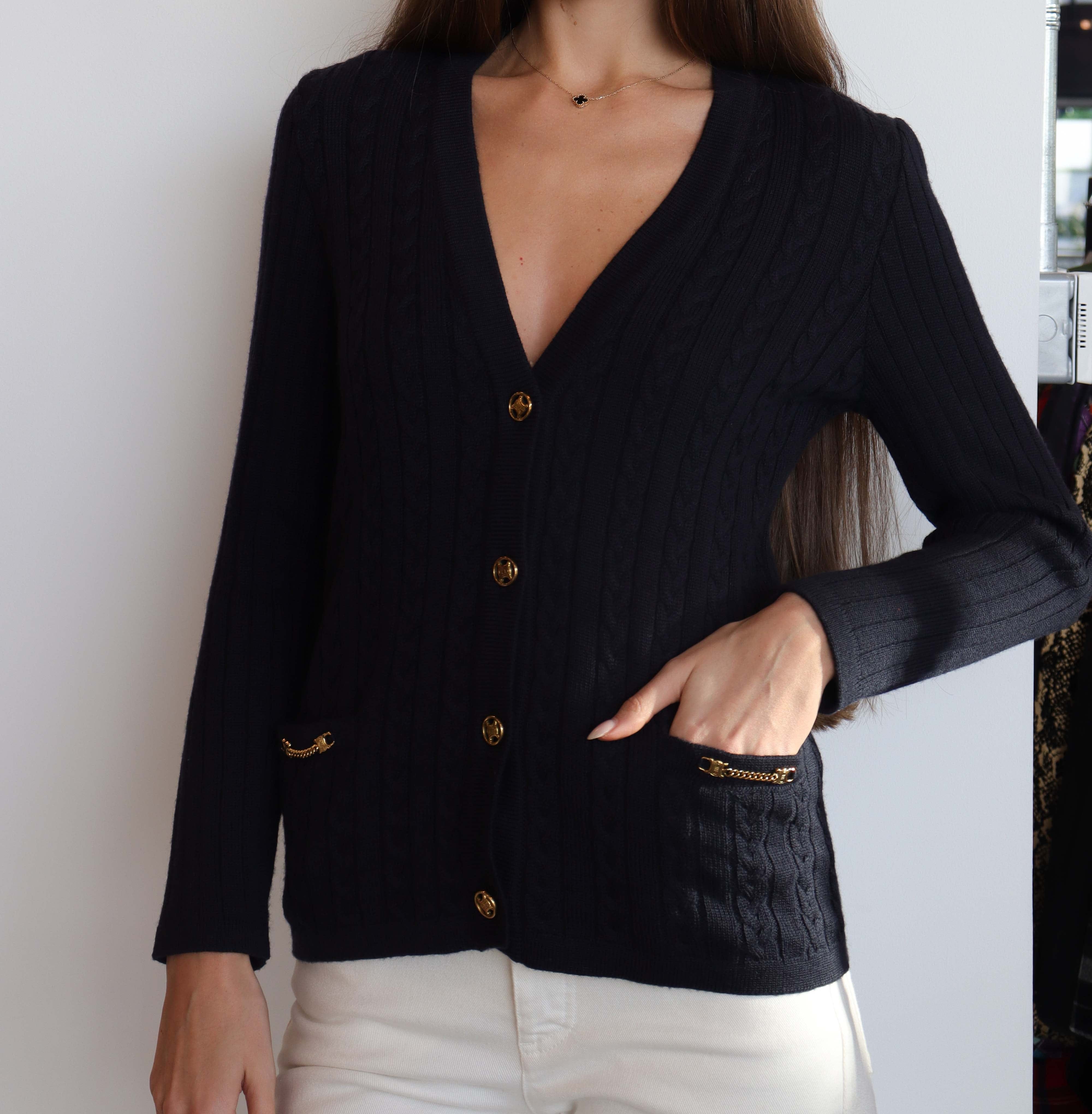 Celine Celine Macadem Logo Button Knit Cardigan Navy DXBS2049